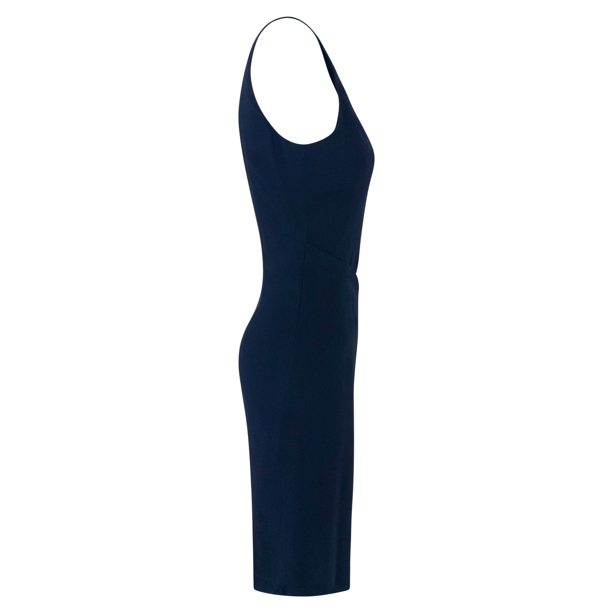 S/S 1995 Valentino Garavani Runway Navy Asymmetric Sleeveless Midi Dress - RealList