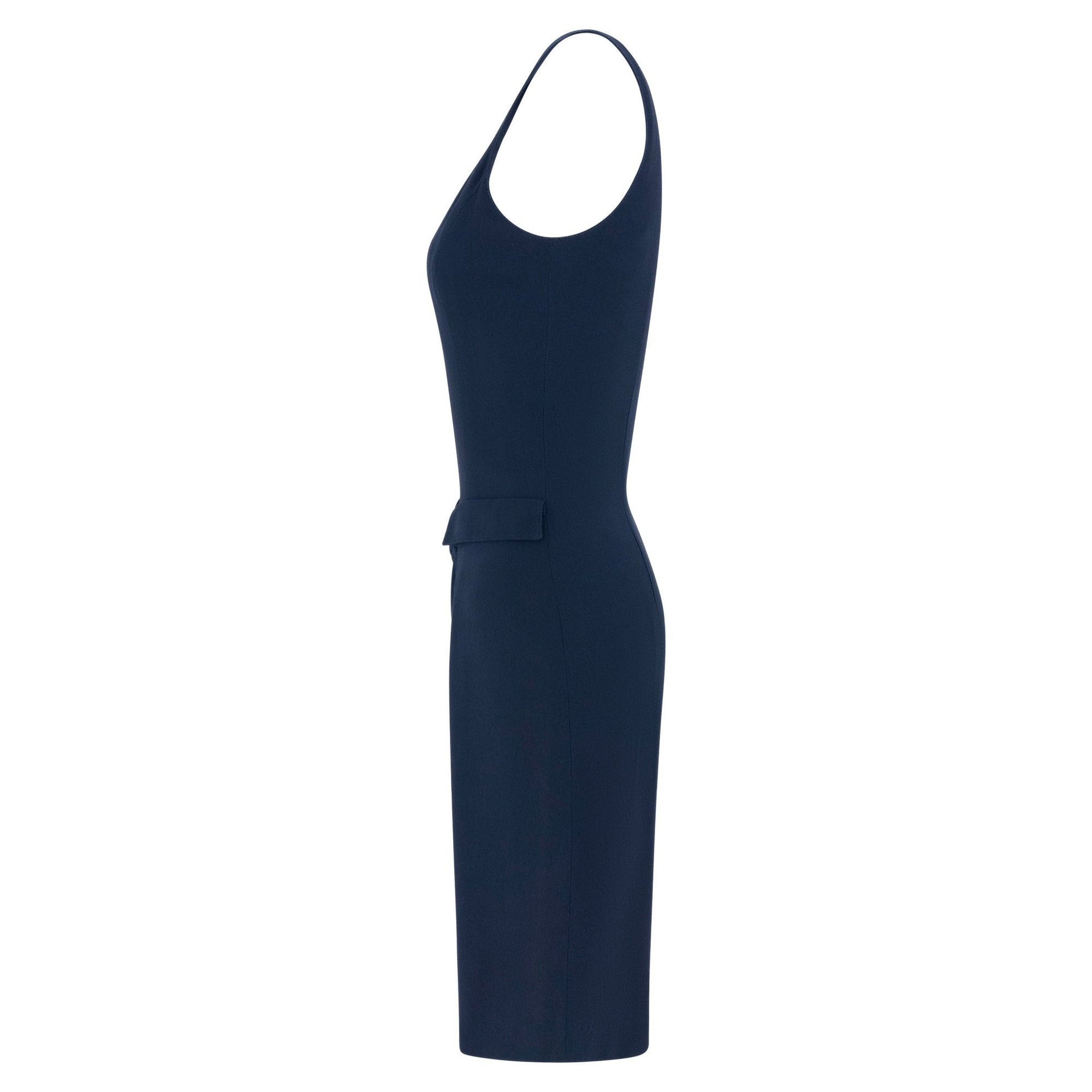S/S 1995 Valentino Garavani Runway Navy Asymmetric Sleeveless Midi Dress - RealList