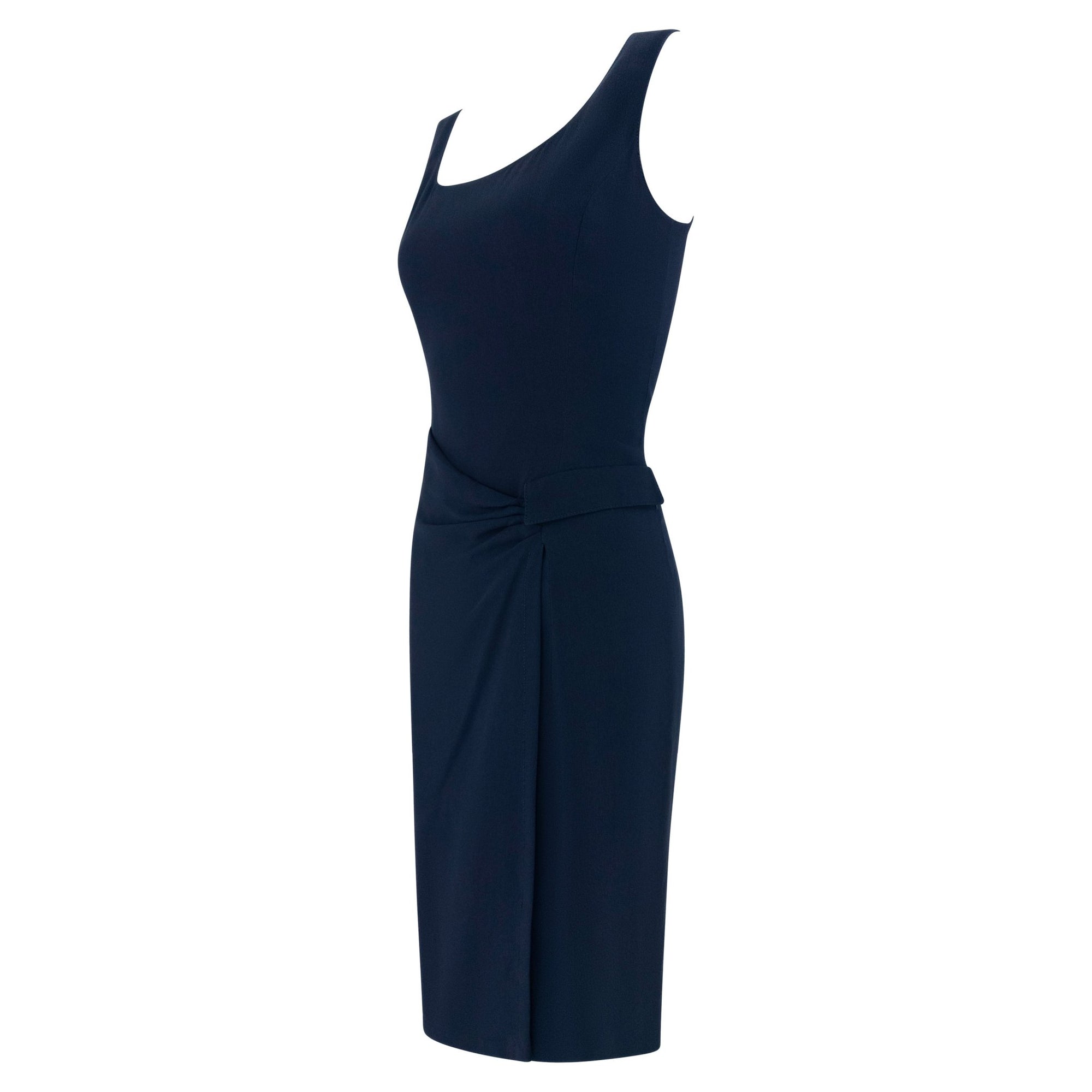 S/S 1995 Valentino Garavani Runway Navy Asymmetric Sleeveless Midi Dress - RealList