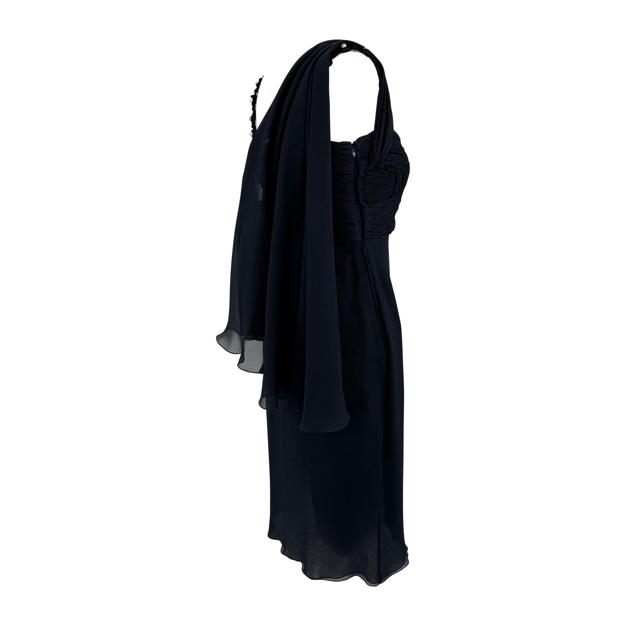 S/S 1995 Valentino Garavani Runway Navy Crepe Chiffon Pearl Ruched Mini Dress - RealList