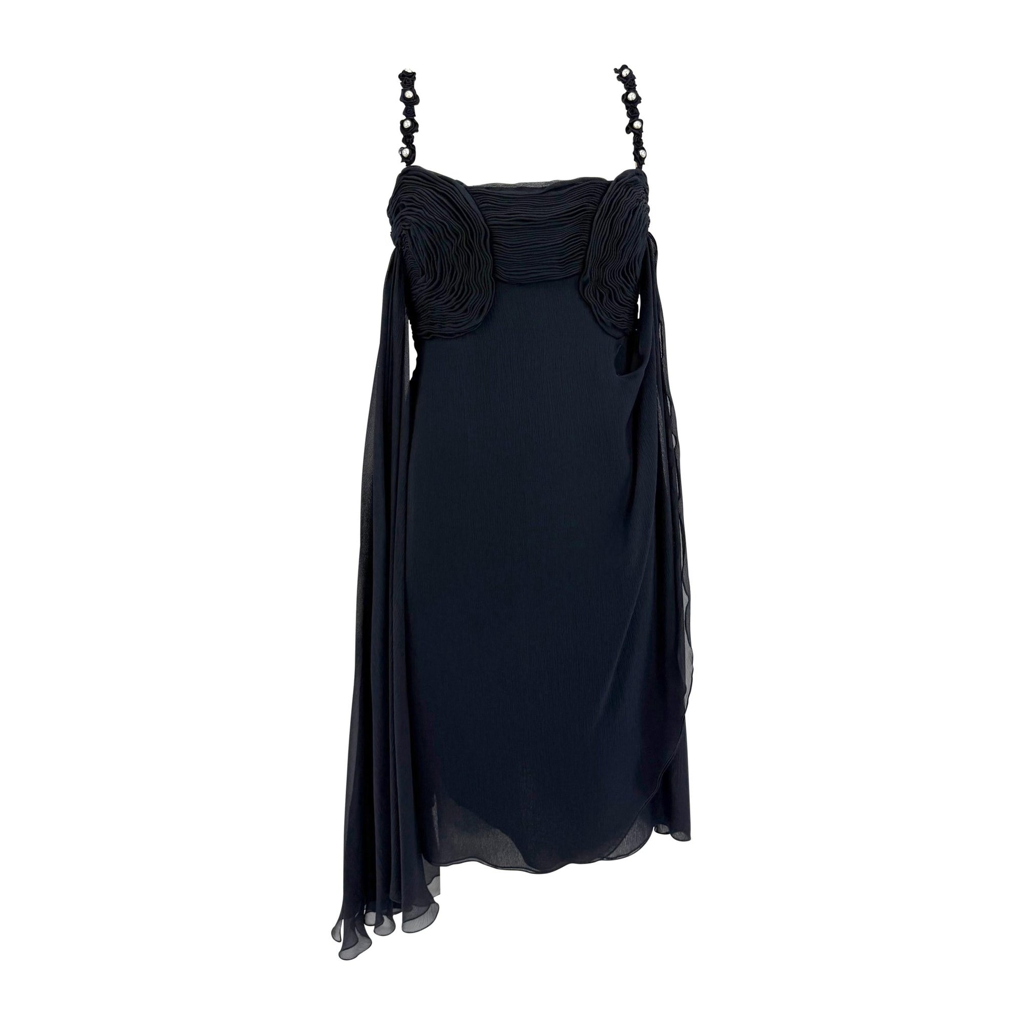 S/S 1995 Valentino Garavani Runway Navy Crepe Chiffon Pearl Ruched Mini Dress - RealList