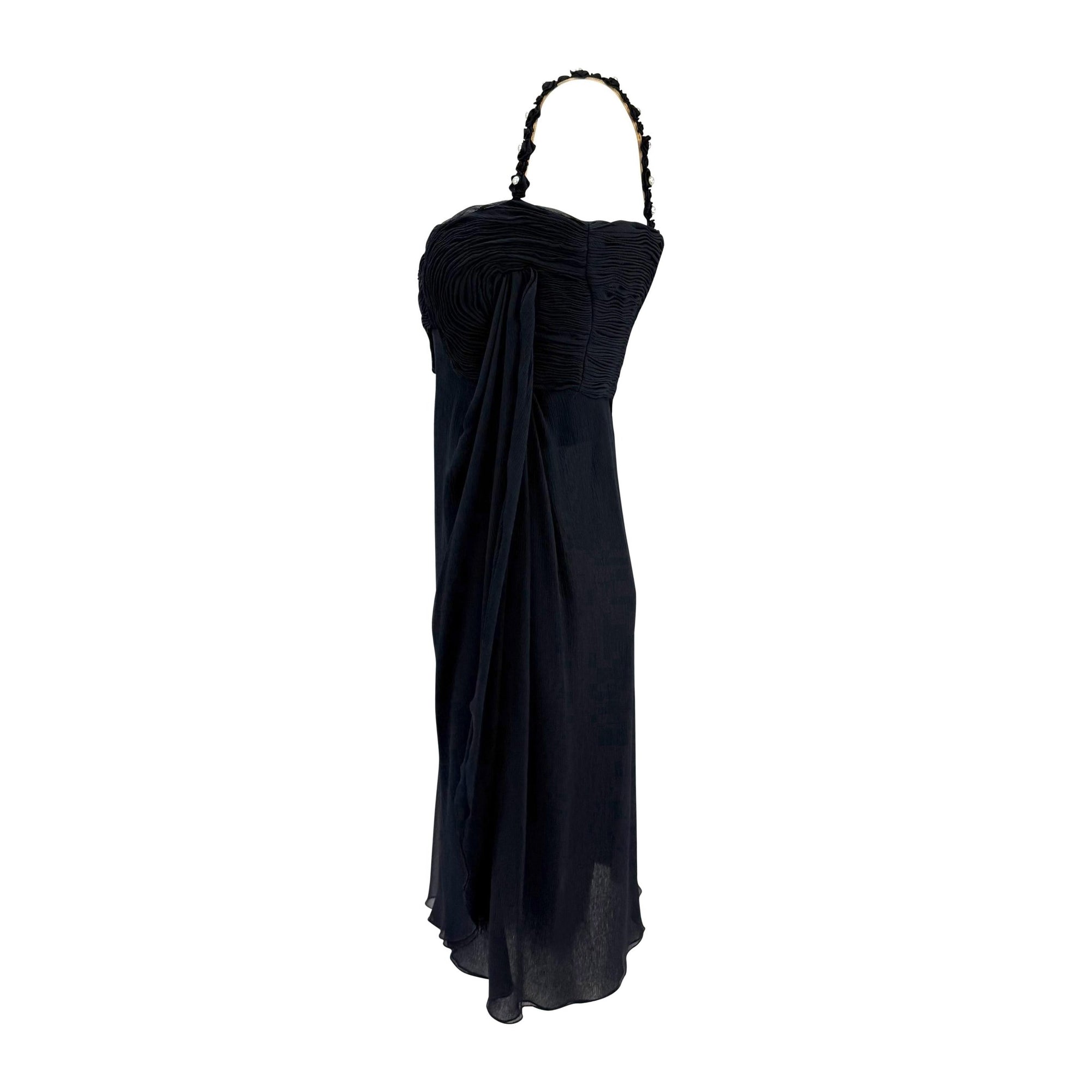 S/S 1995 Valentino Garavani Runway Navy Crepe Chiffon Pearl Ruched Mini Dress - RealList