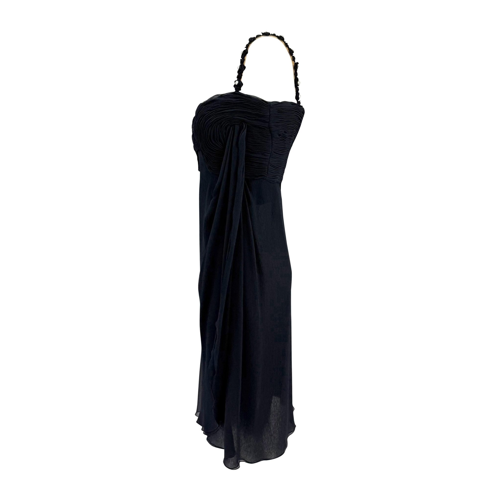 S/S 1995 Valentino Garavani Runway Navy Crepe Chiffon Pearl Ruched Mini Dress - RealList