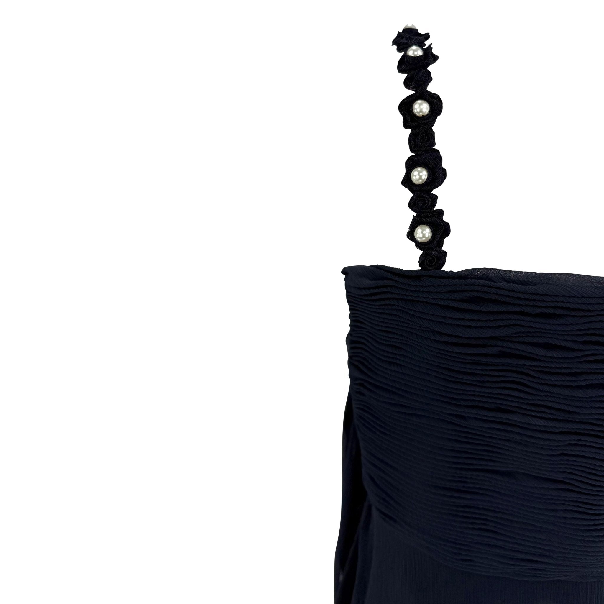 S/S 1995 Valentino Garavani Runway Navy Crepe Chiffon Pearl Ruched Mini Dress - RealList