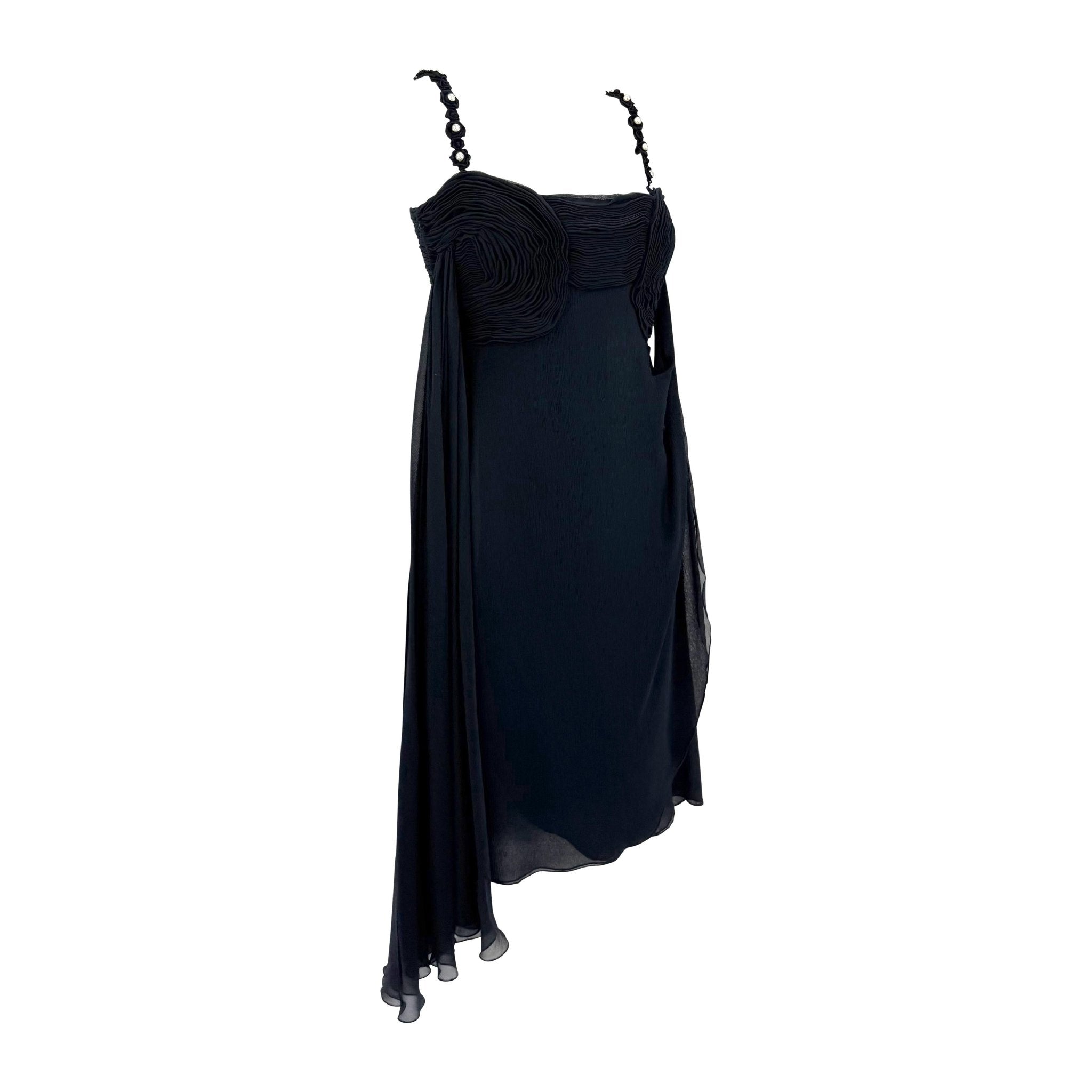 S/S 1995 Valentino Garavani Runway Navy Crepe Chiffon Pearl Ruched Mini Dress - RealList