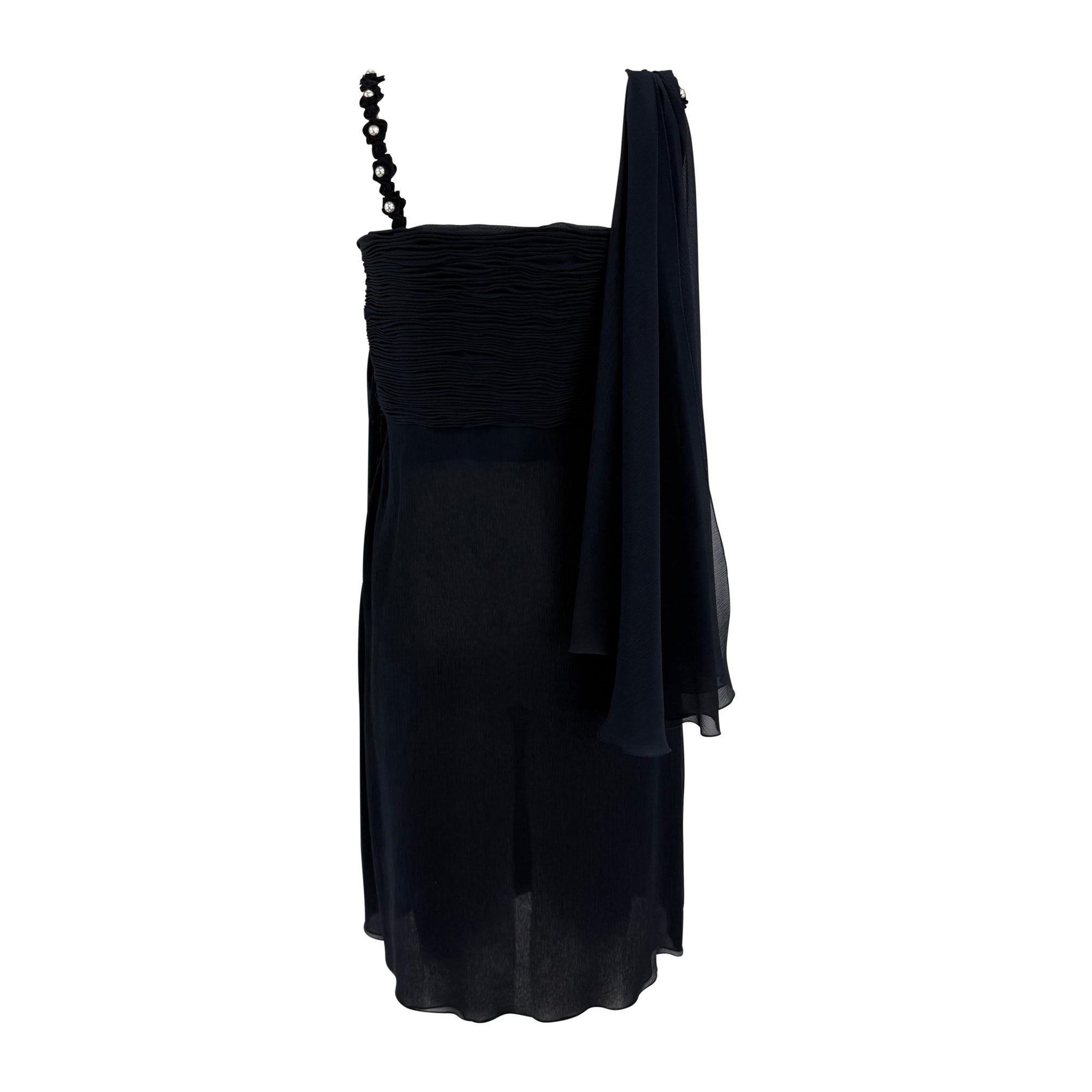 S/S 1995 Valentino Garavani Runway Navy Crepe Chiffon Pearl Ruched Mini Dress - RealList