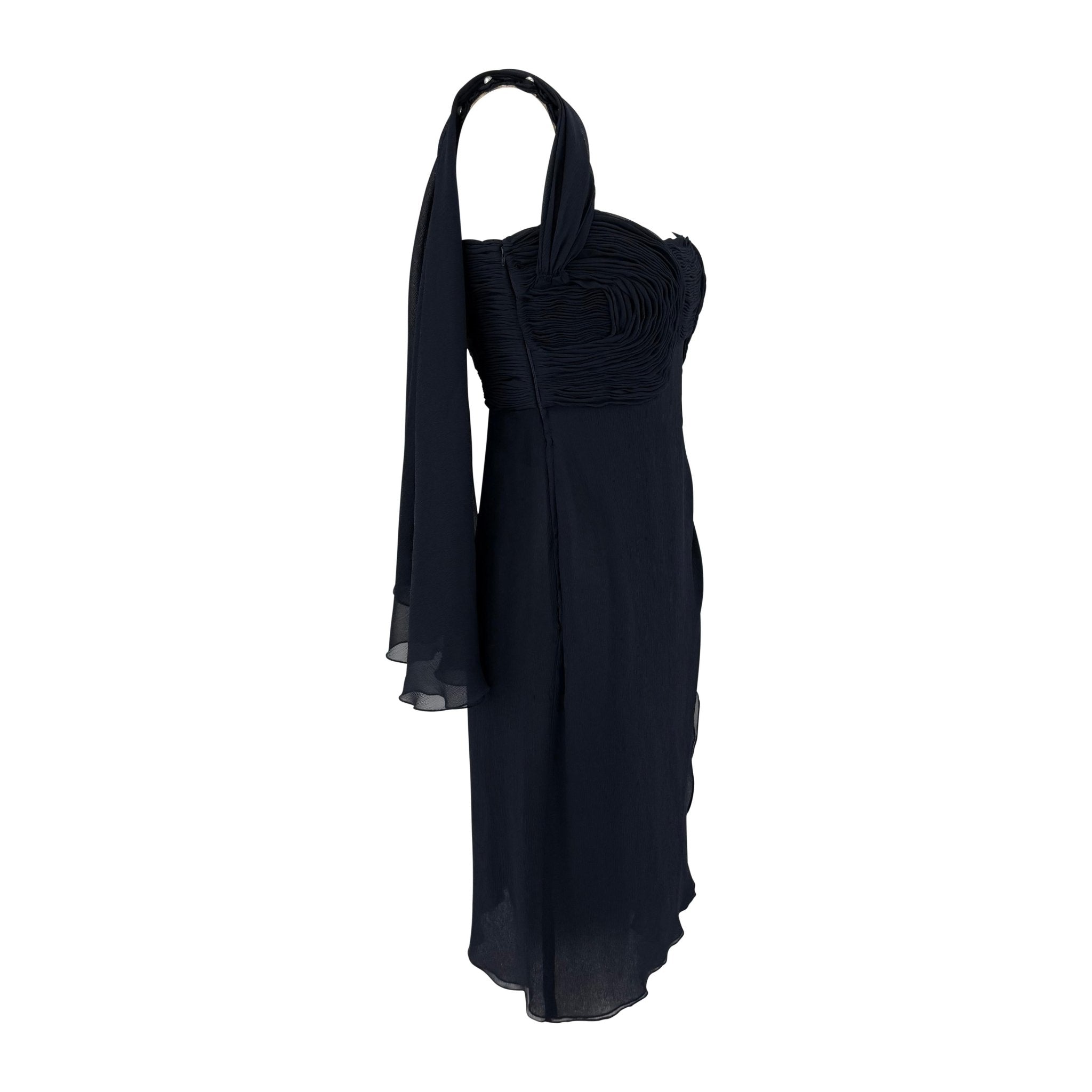 S/S 1995 Valentino Garavani Runway Navy Crepe Chiffon Pearl Ruched Mini Dress - RealList