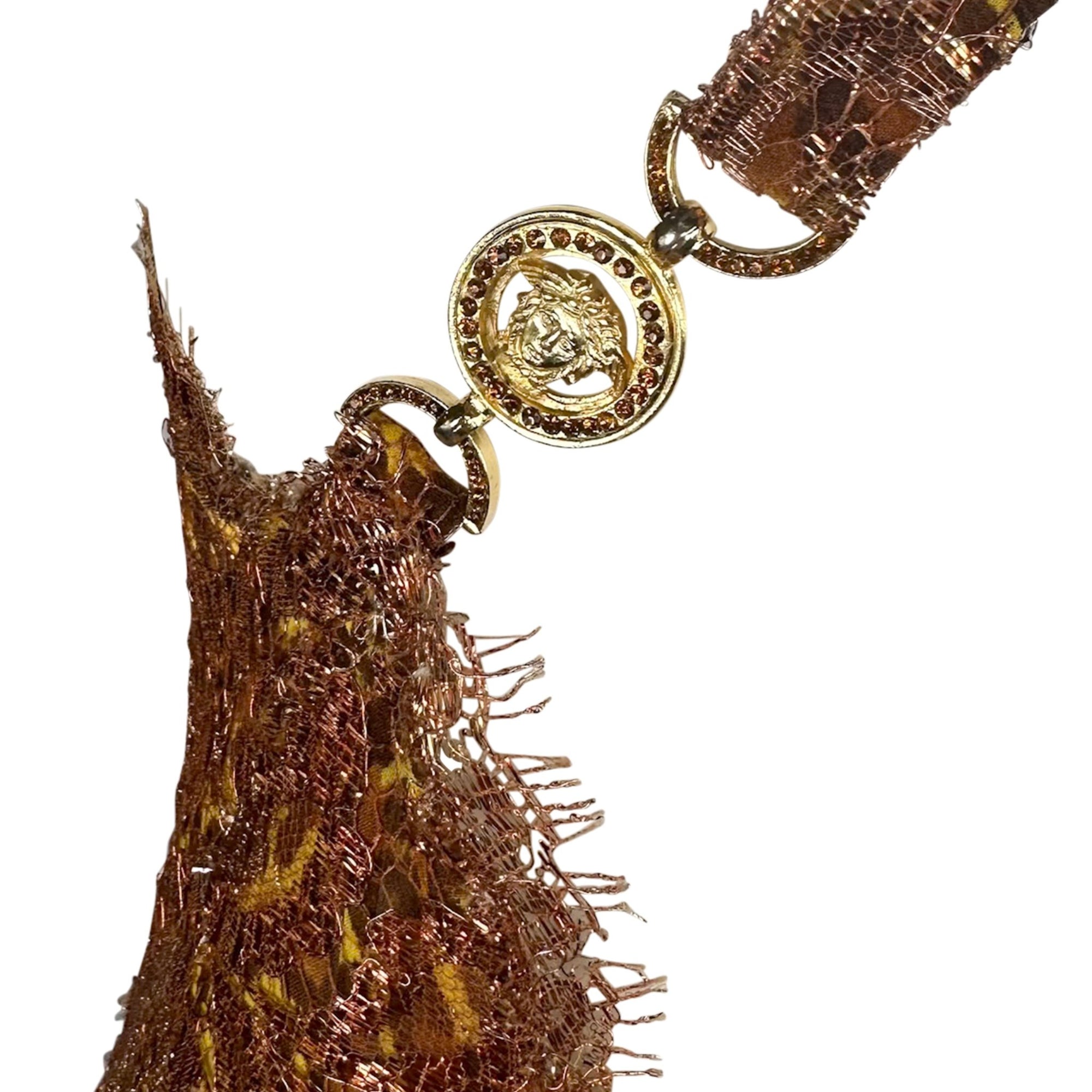 S/S 1996 Atelier Versace Haute Couture Copper Lace Leopard Rhinestone Mini Dress - RealList