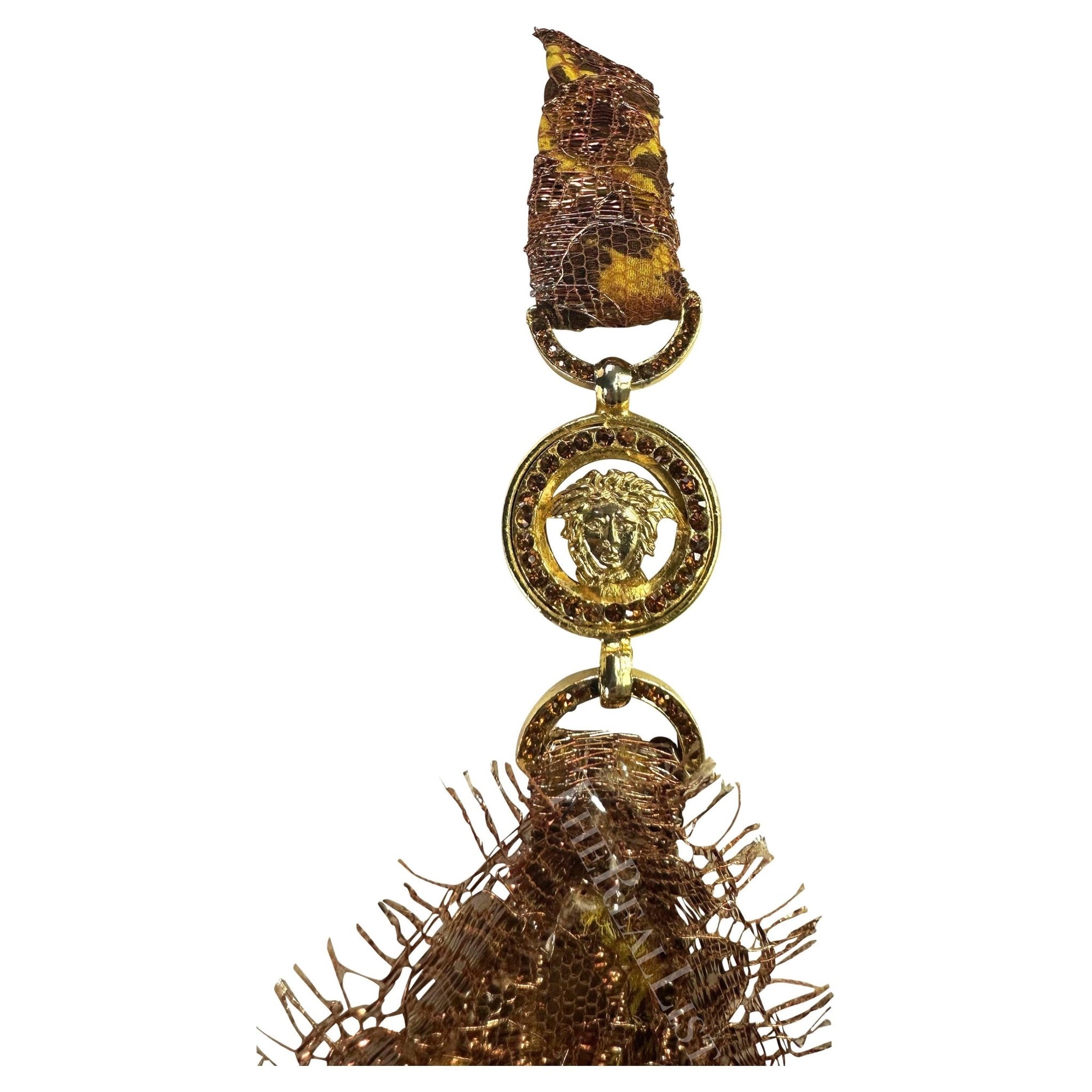 S/S 1996 Atelier Versace Haute Couture Copper Lace Leopard Rhinestone Mini Dress - RealList