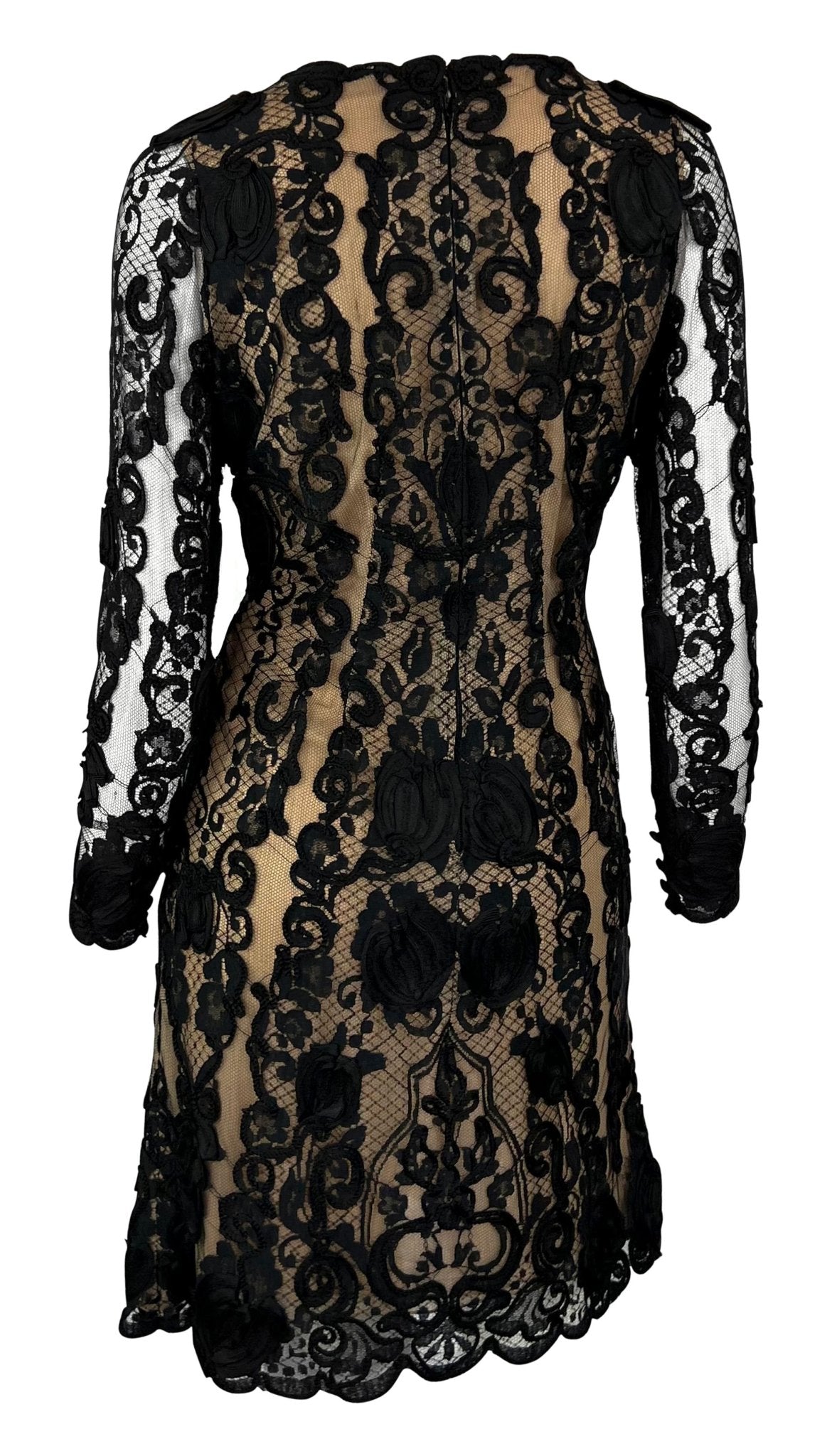 S/S 1996 Bill Blass Runway Black Ribbon Lace Semi - Sheer Mini Dress - RealList