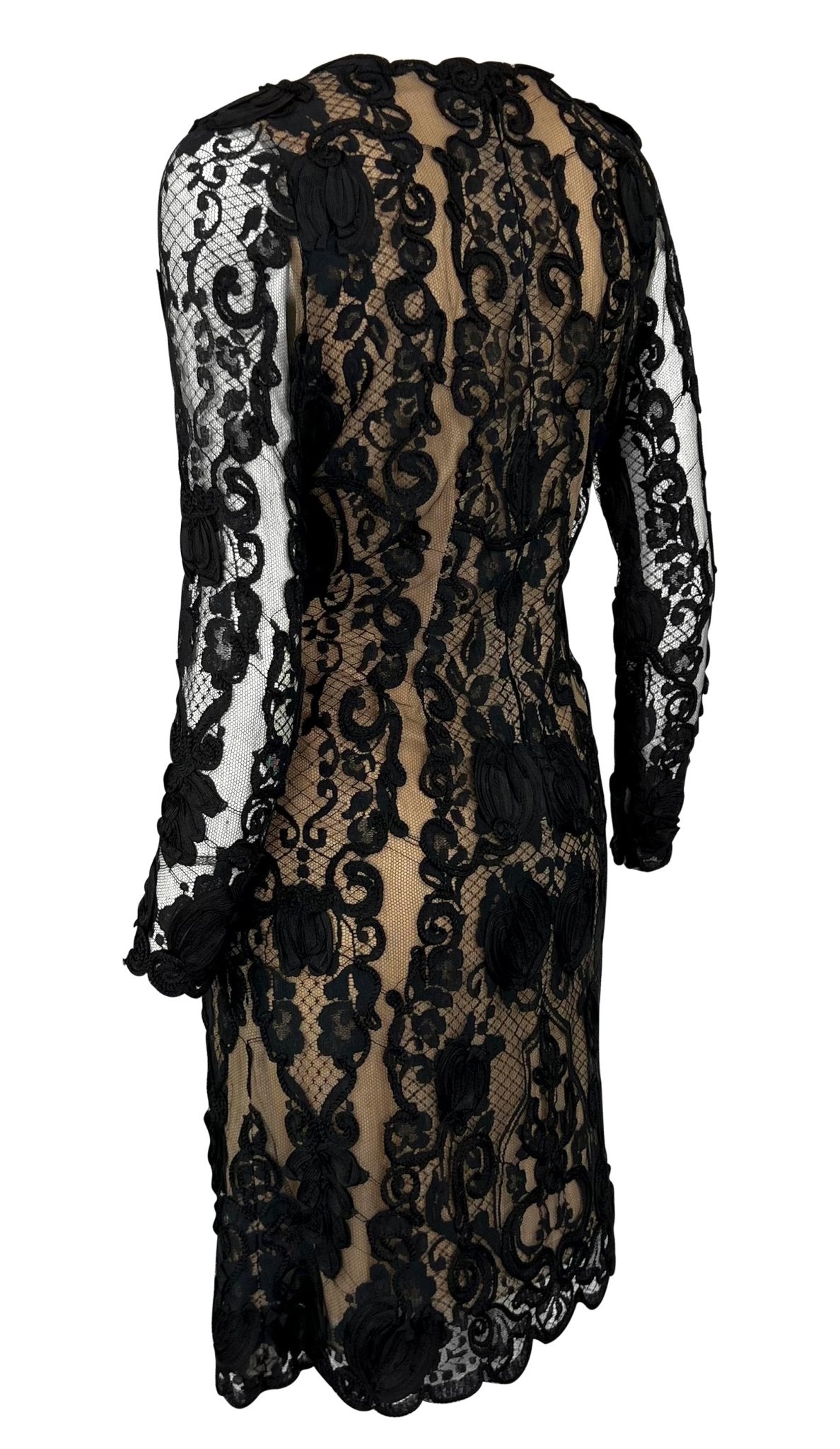 S/S 1996 Bill Blass Runway Black Ribbon Lace Semi - Sheer Mini Dress - RealList