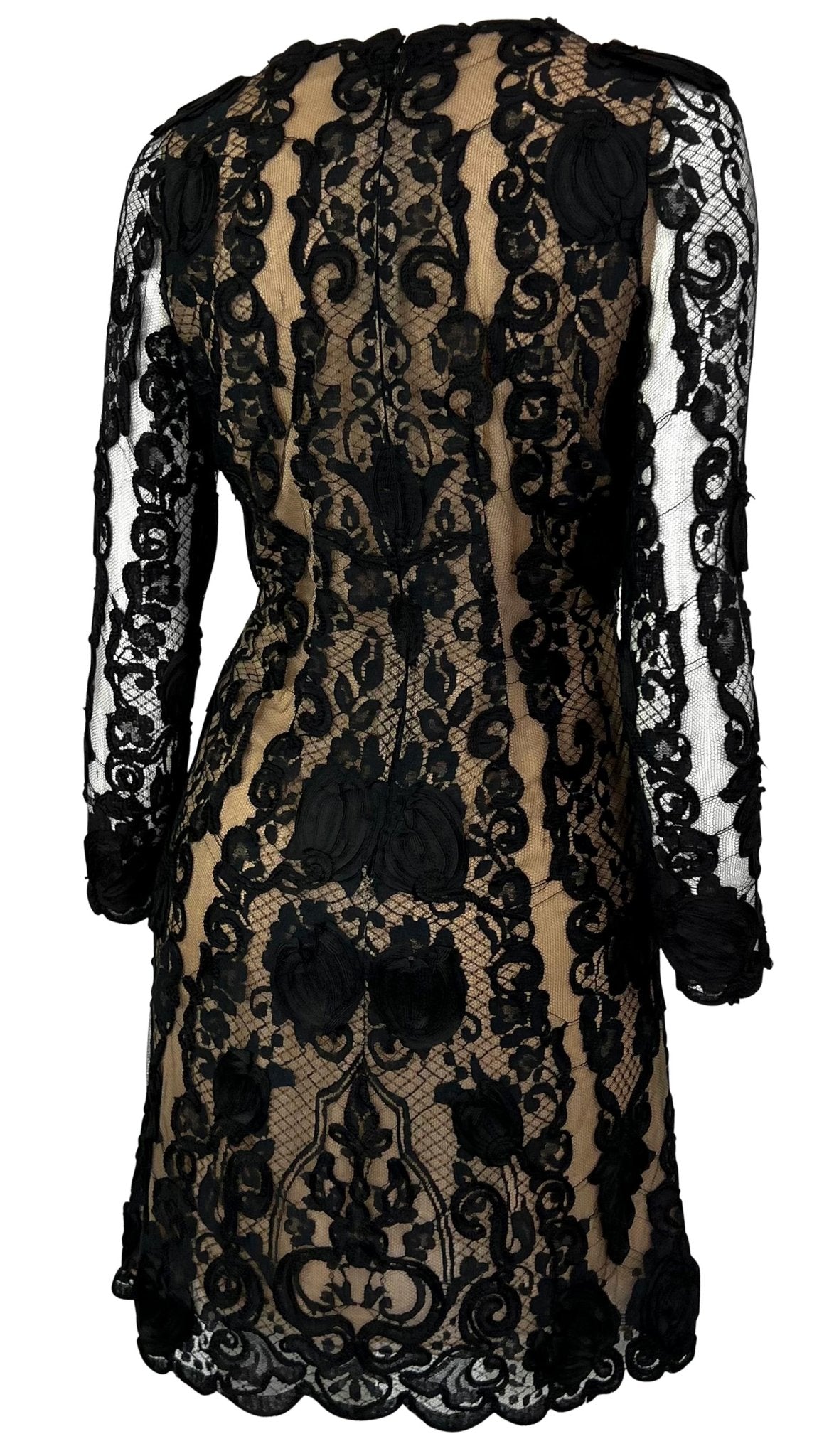 S/S 1996 Bill Blass Runway Black Ribbon Lace Semi - Sheer Mini Dress - RealList