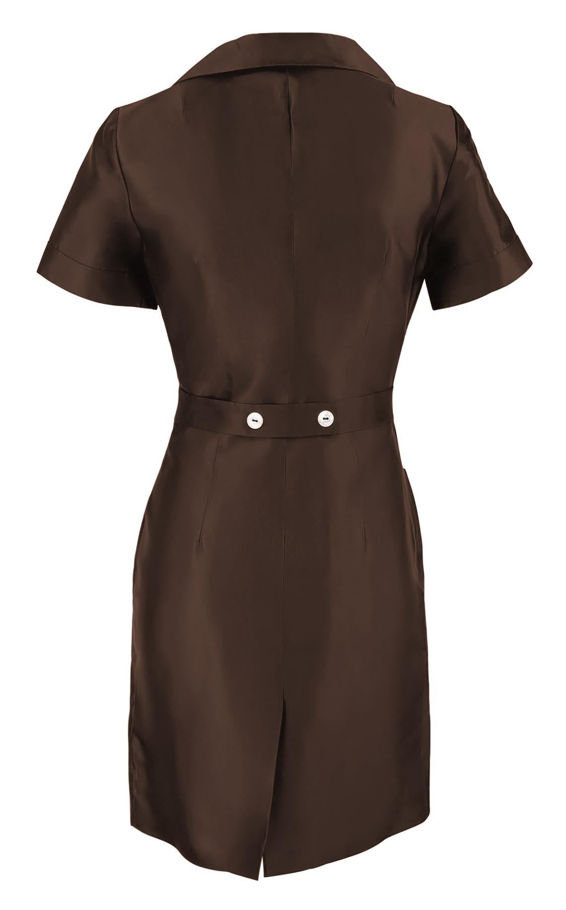 S/S 1996 Dolce & Gabbana Brown Silk Taffeta Collared Pocket Mini Dress - RealList