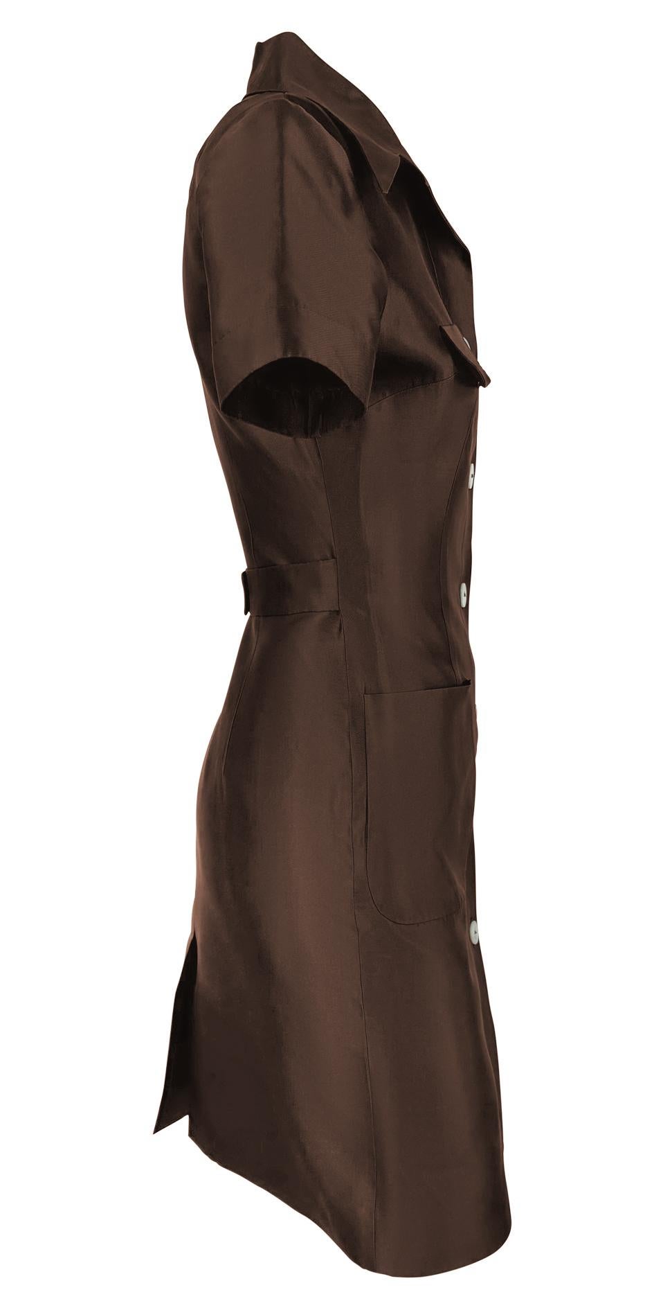 S/S 1996 Dolce & Gabbana Brown Silk Taffeta Collared Pocket Mini Dress - RealList