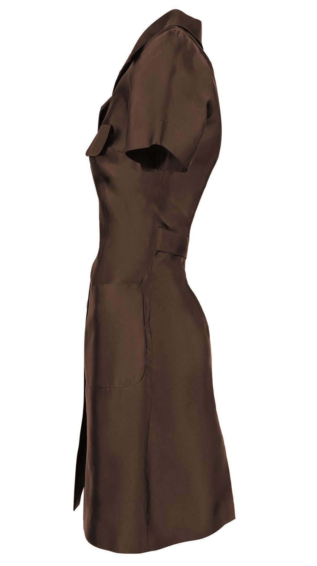 S/S 1996 Dolce & Gabbana Brown Silk Taffeta Collared Pocket Mini Dress - RealList