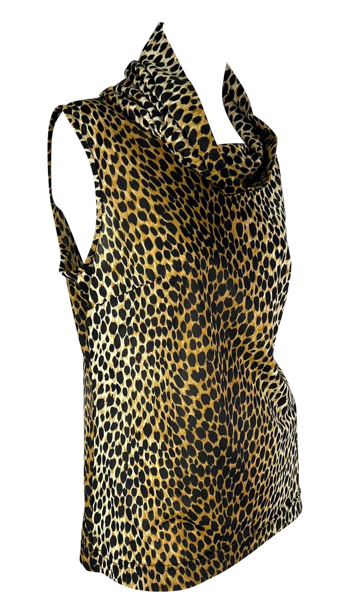 S/S 1996 Dolce & Gabbana Cheetah Print Stretch Mock Neck Sleeveless Top - RealList