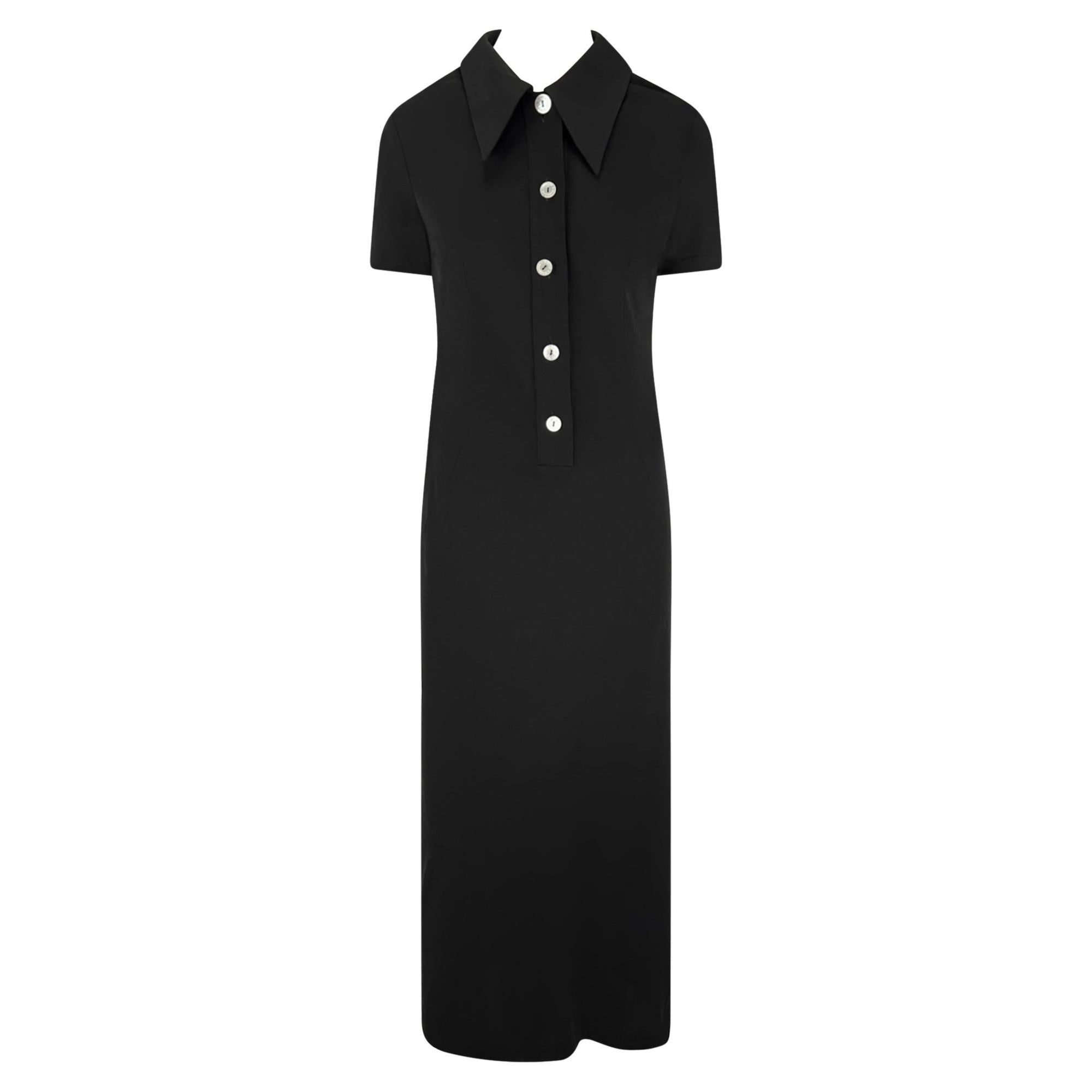 S/S 1996 Dolce & Gabbana Runway Black Collared Plunge Button Maxi Dress - RealList