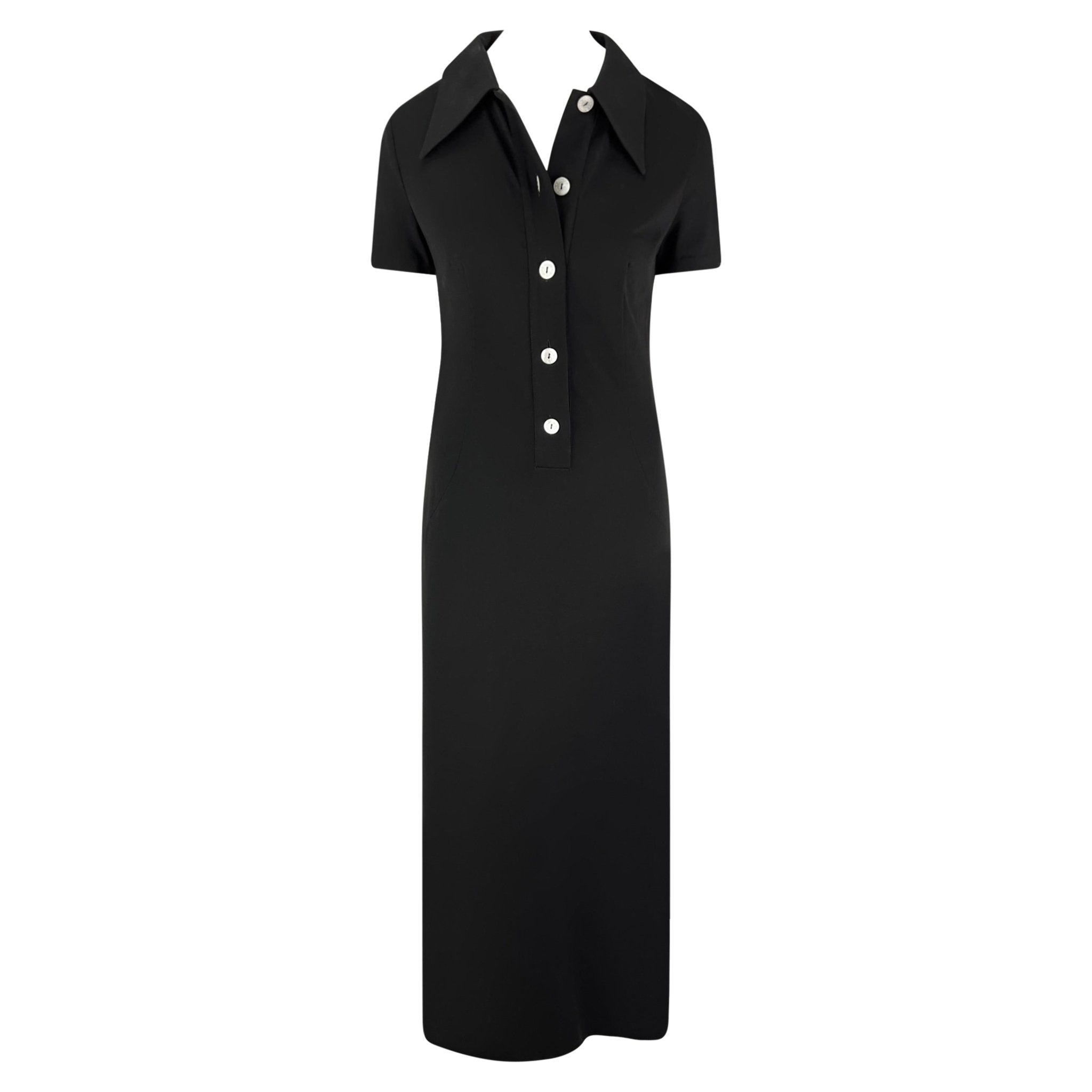 S/S 1996 Dolce & Gabbana Runway Black Collared Plunge Button Maxi Dress - RealList