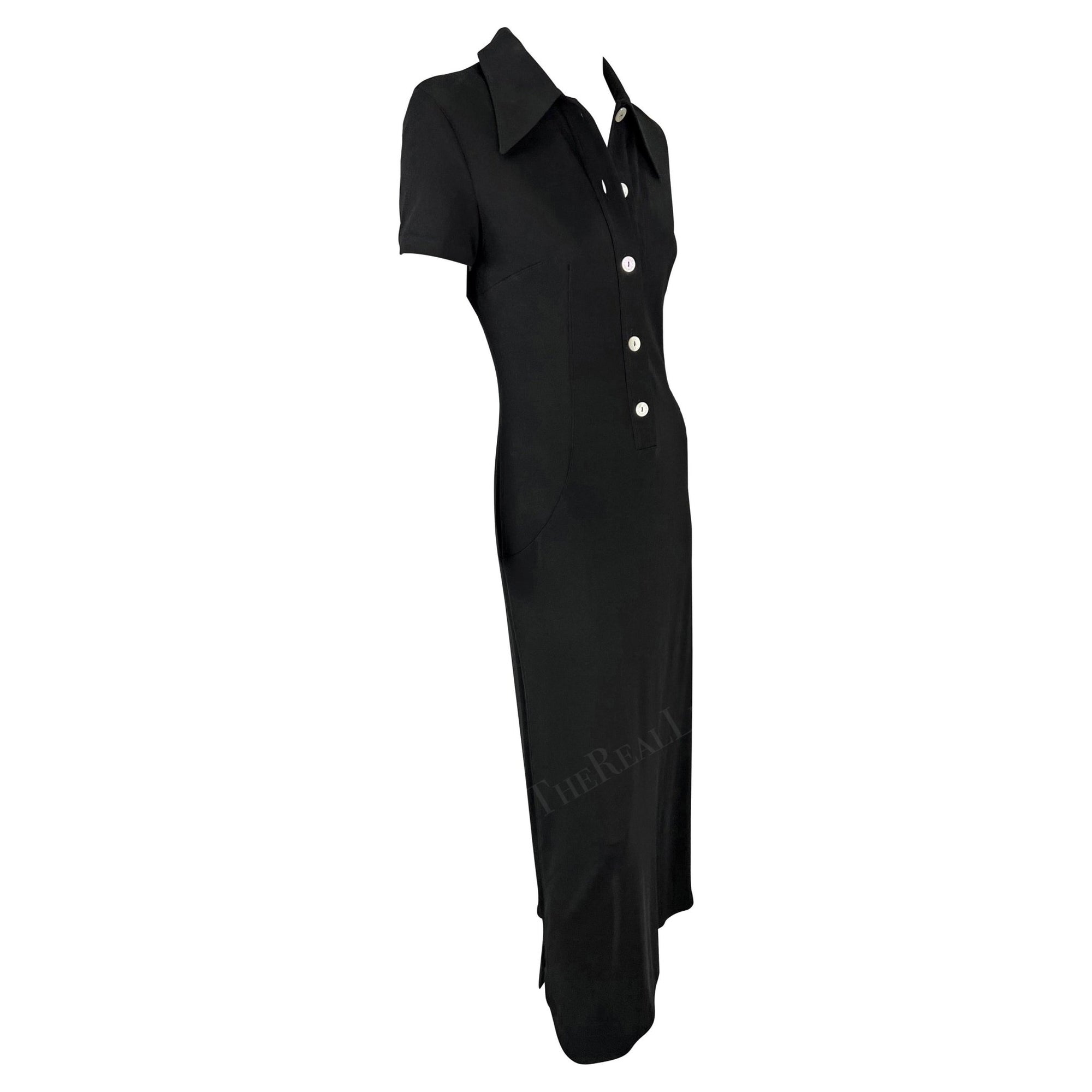 S/S 1996 Dolce & Gabbana Runway Black Collared Plunge Button Maxi Dress - RealList