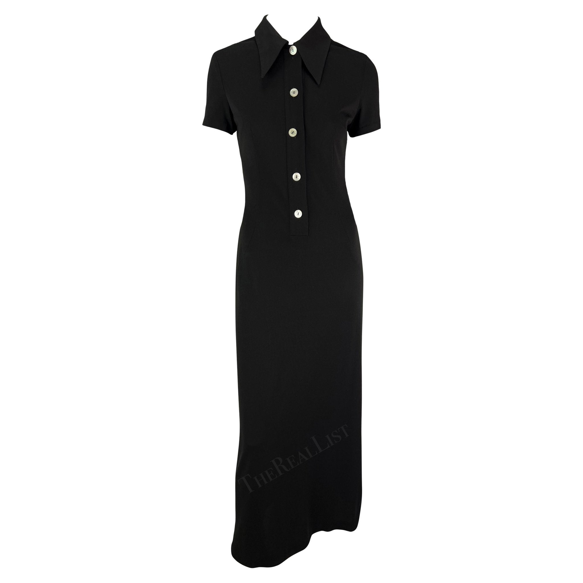 S/S 1996 Dolce & Gabbana Runway Black Collared Plunge Button Maxi Dress - RealList
