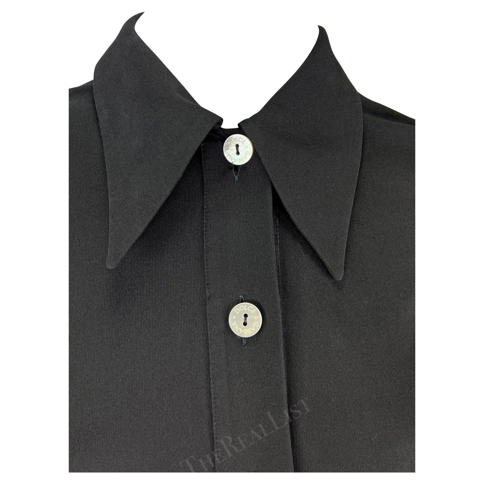 S/S 1996 Dolce & Gabbana Runway Black Collared Plunge Button Maxi Dress - RealList