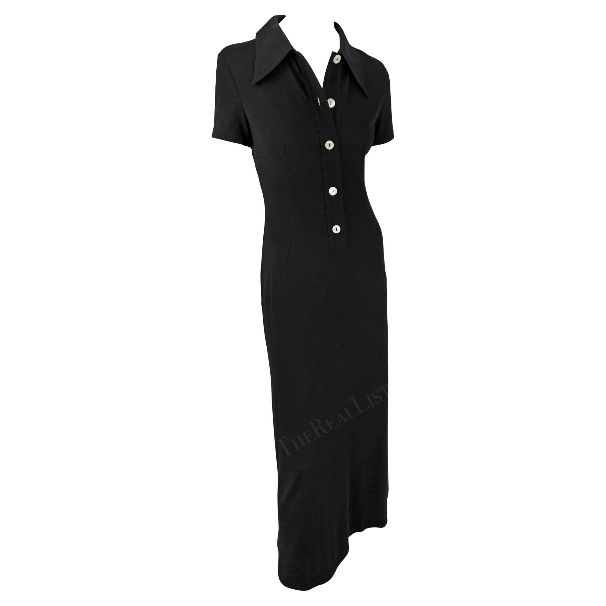 S/S 1996 Dolce & Gabbana Runway Black Collared Plunge Button Maxi Dress - RealList