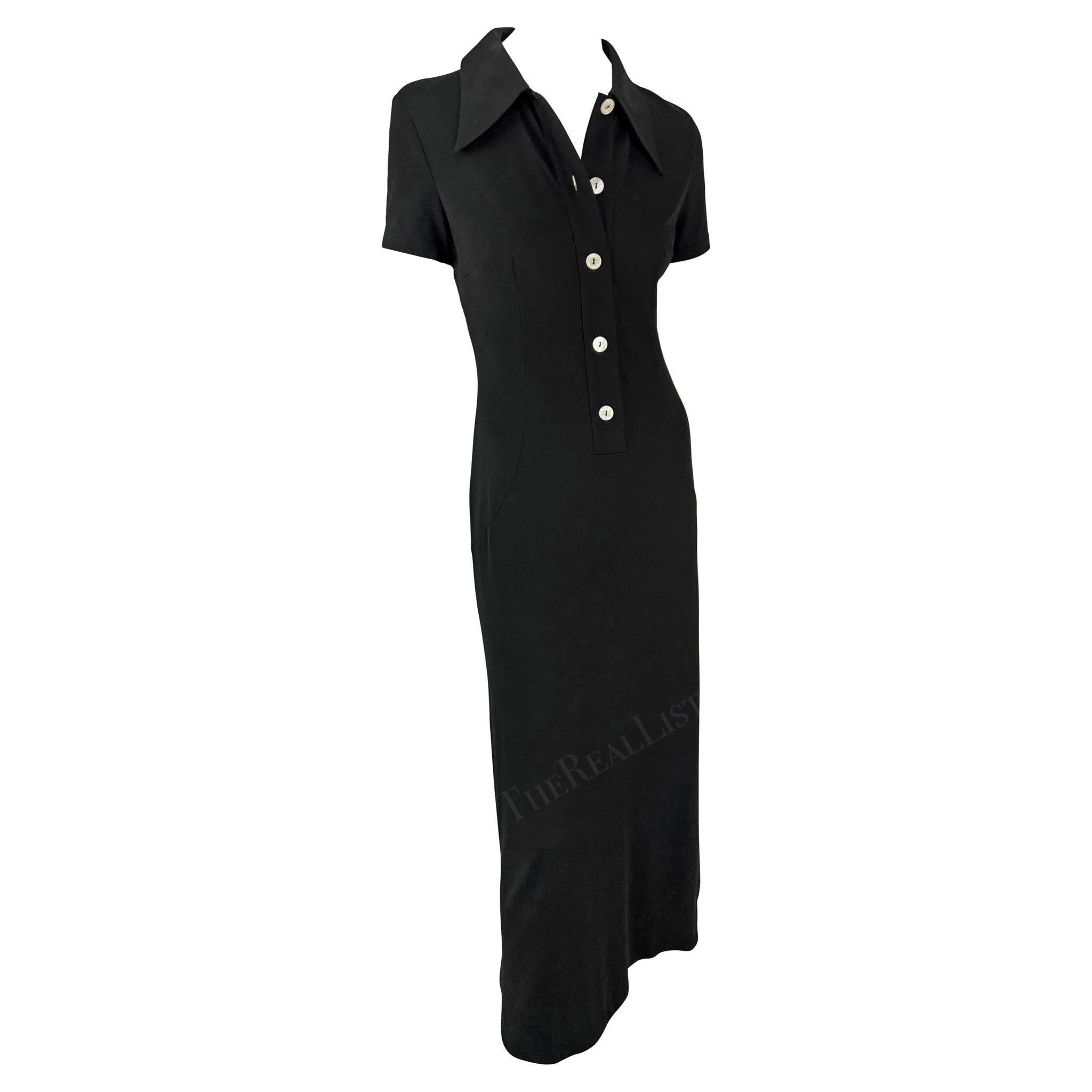 S/S 1996 Dolce & Gabbana Runway Black Collared Plunge Button Maxi Dress - RealList