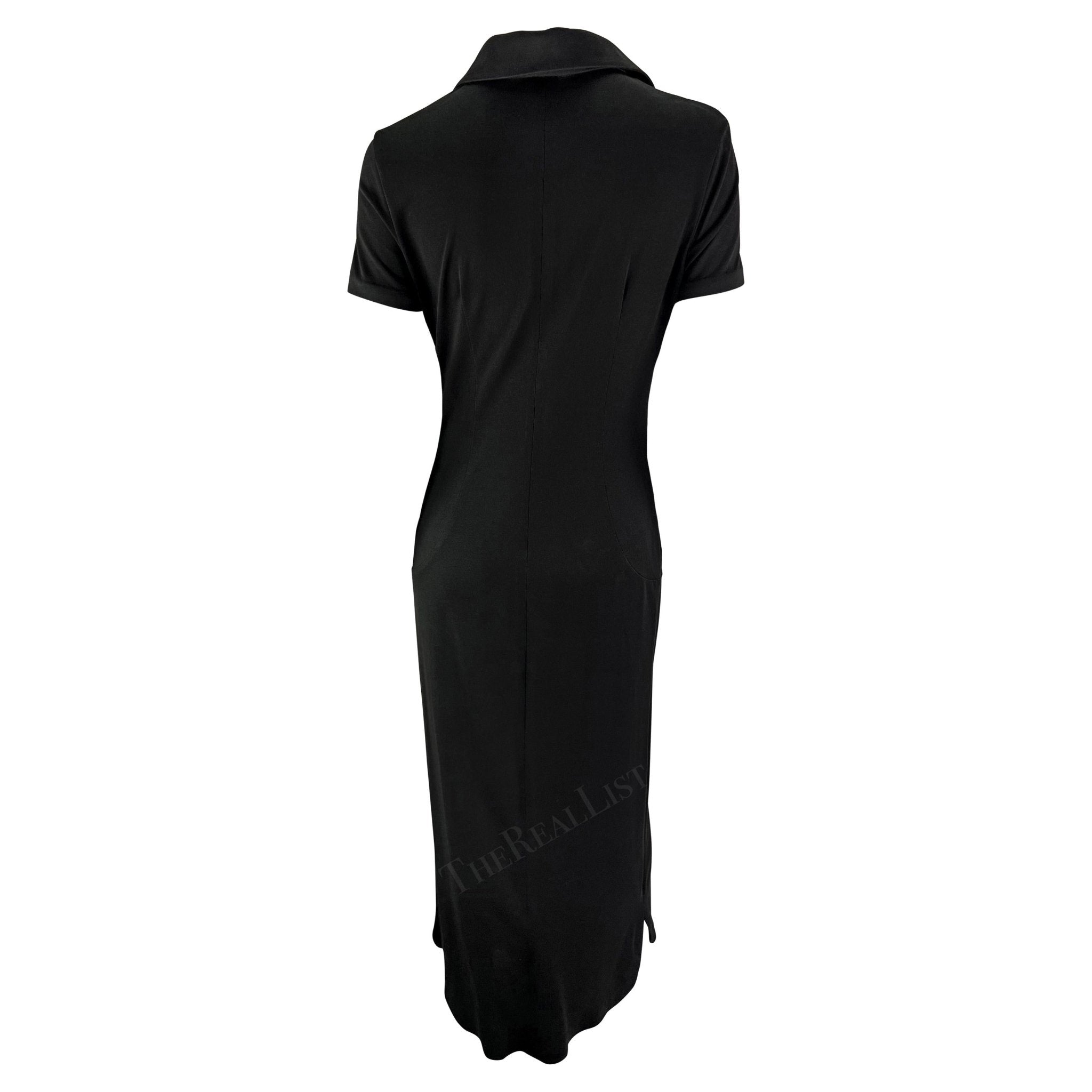 S/S 1996 Dolce & Gabbana Runway Black Collared Plunge Button Maxi Dress - RealList