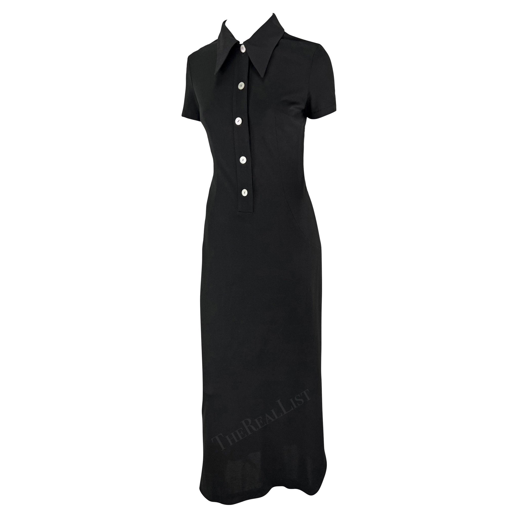 S/S 1996 Dolce & Gabbana Runway Black Collared Plunge Button Maxi Dress - RealList