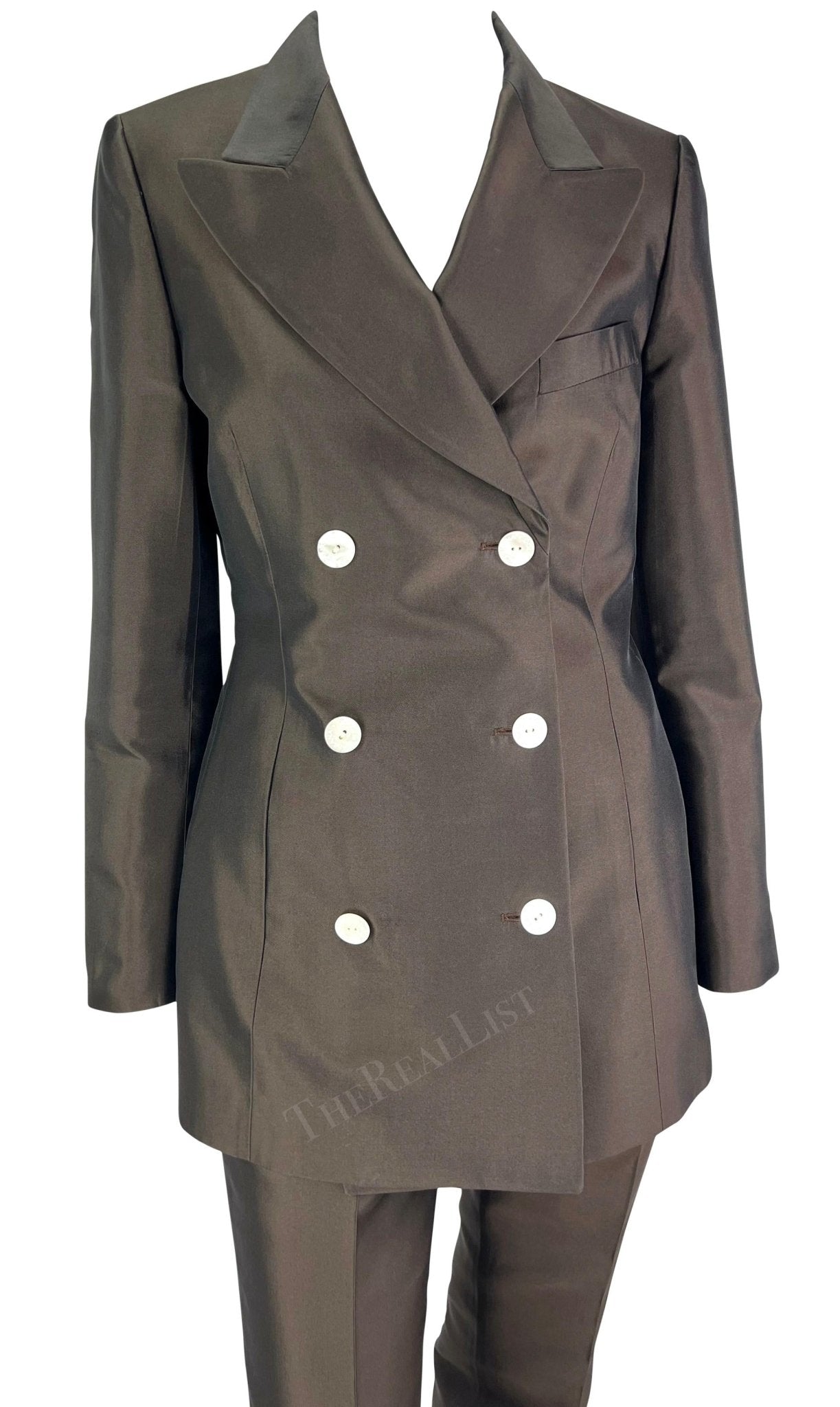 S/S 1996 Dolce & Gabbana Runway Brown Silk Double Breasted Pantsuit - RealList