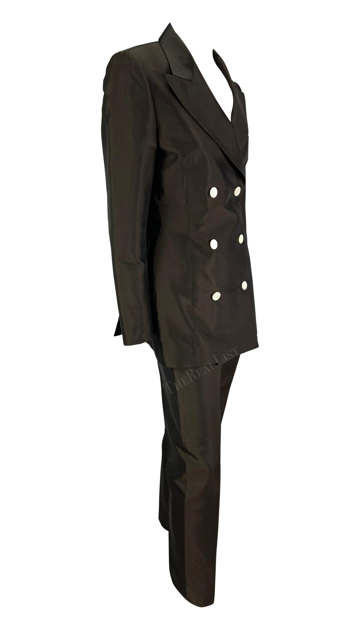 S/S 1996 Dolce & Gabbana Runway Brown Silk Double Breasted Pantsuit - RealList