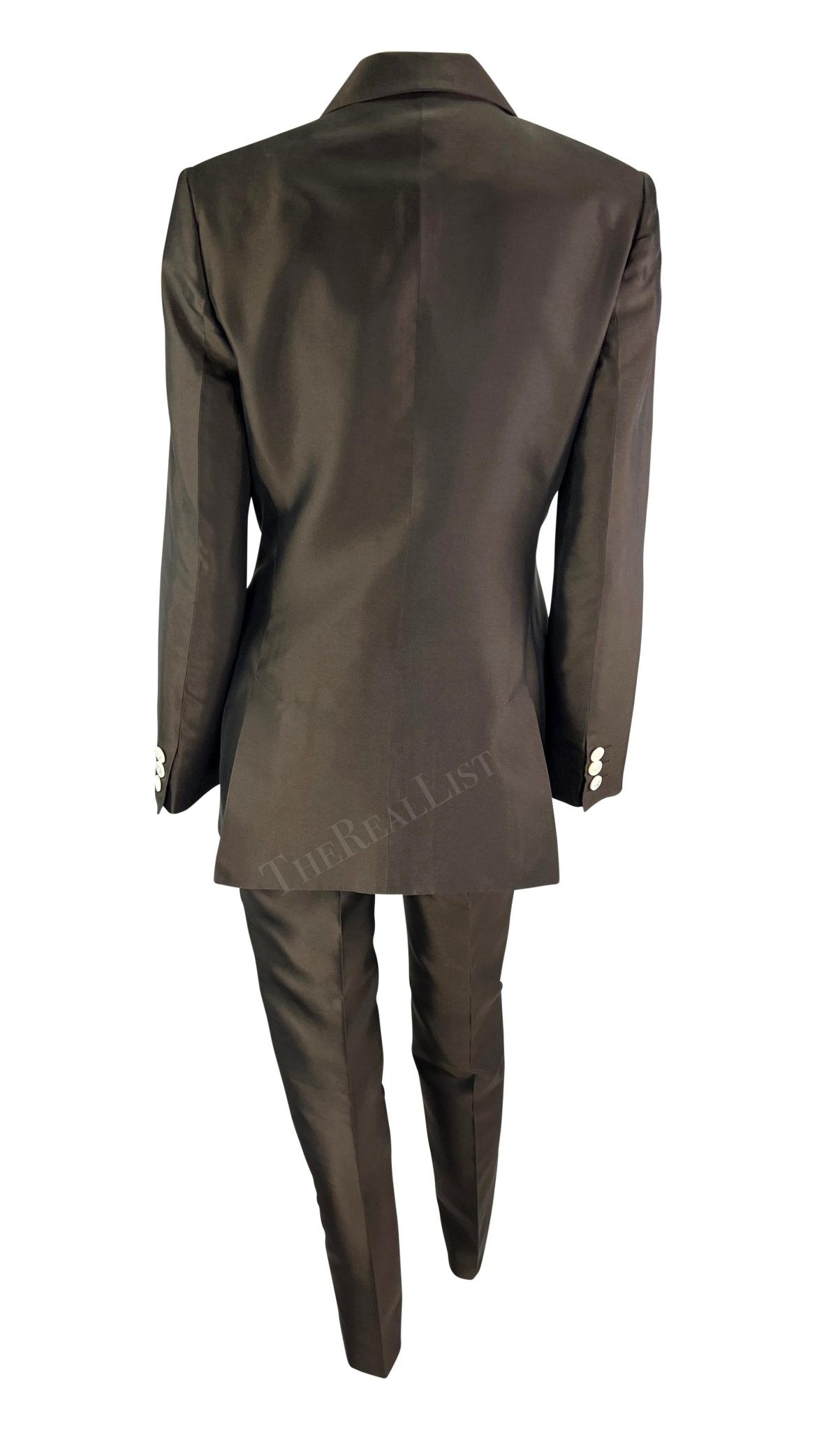 S/S 1996 Dolce & Gabbana Runway Brown Silk Double Breasted Pantsuit - RealList