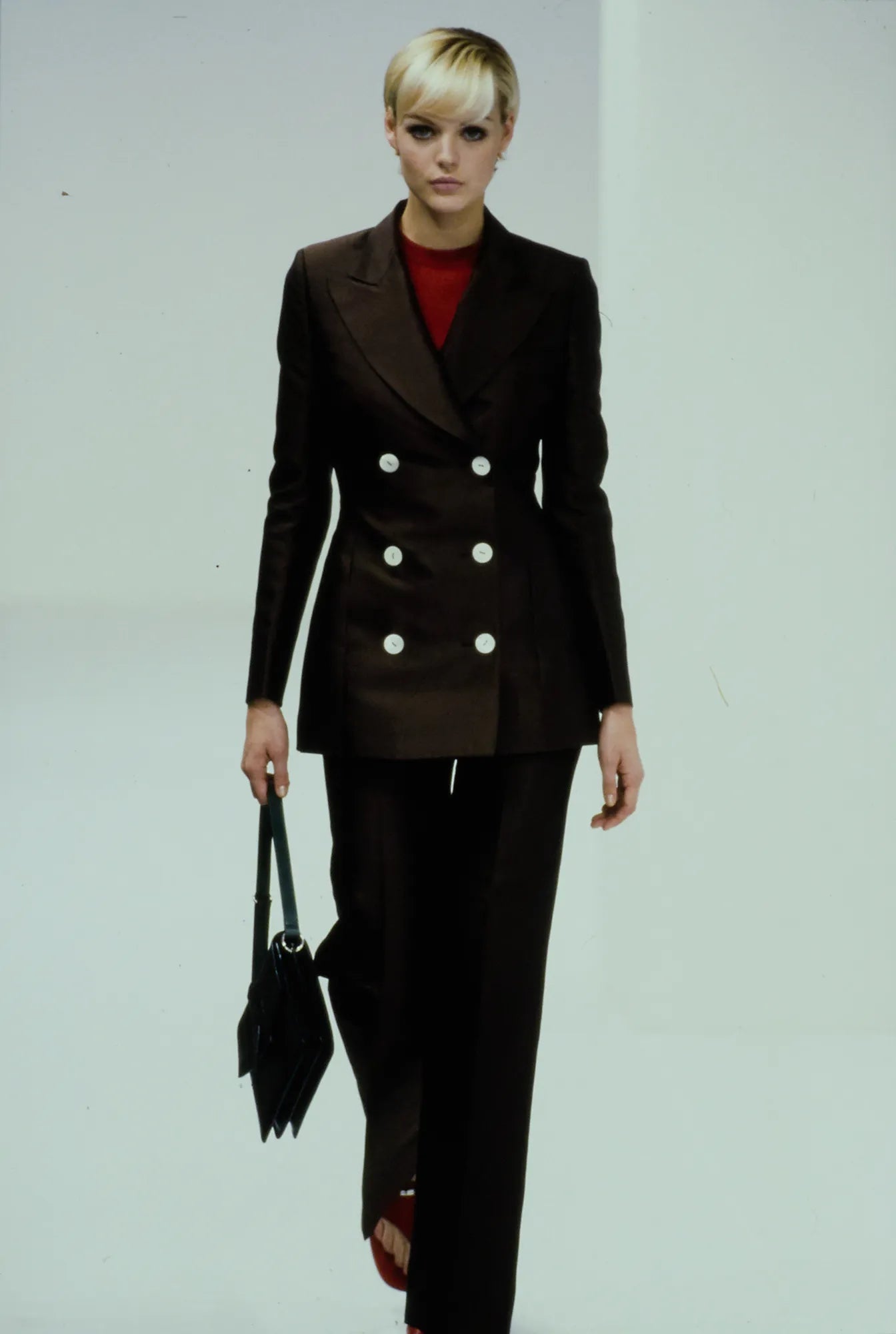 S/S 1996 Dolce & Gabbana Runway Brown Silk Double Breasted Pantsuit - RealList