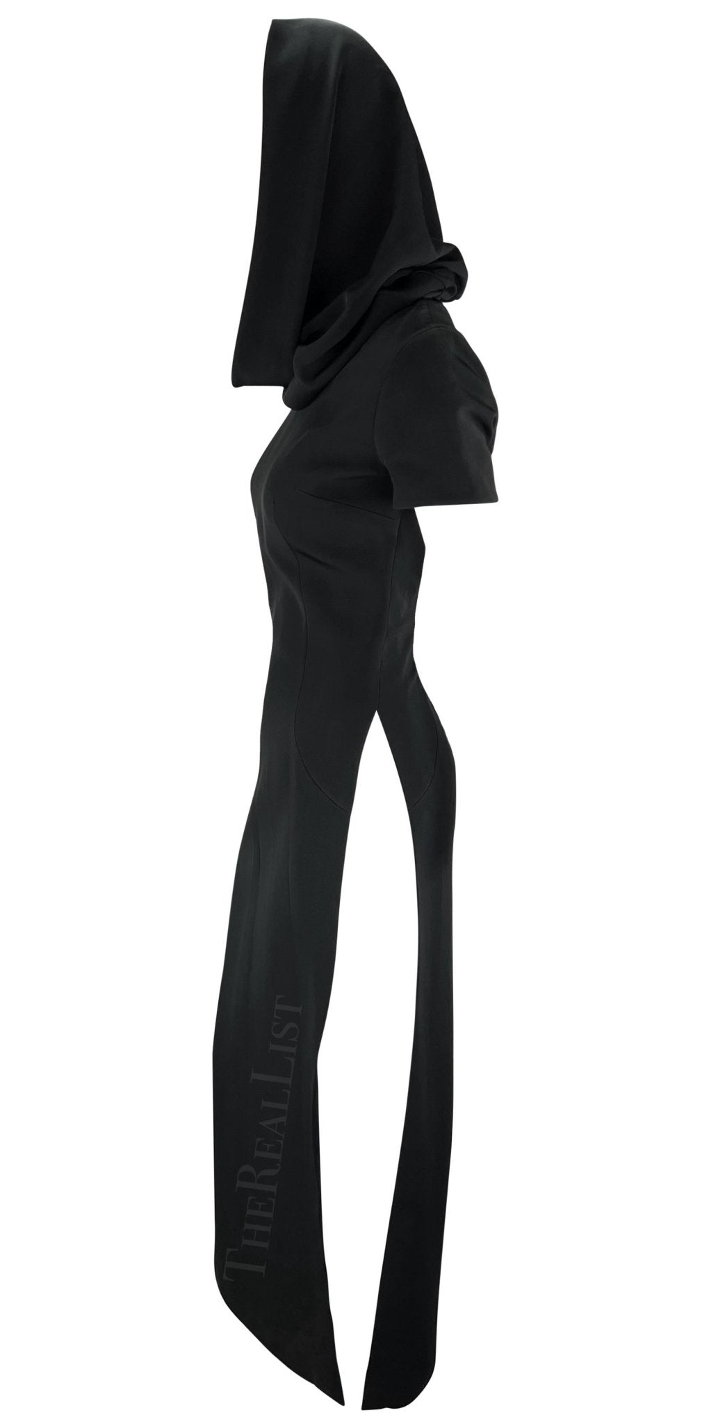 S/S 1996 Dolce & Gabbana Runway High Slit Black Hooded Tunic Gown - RealList