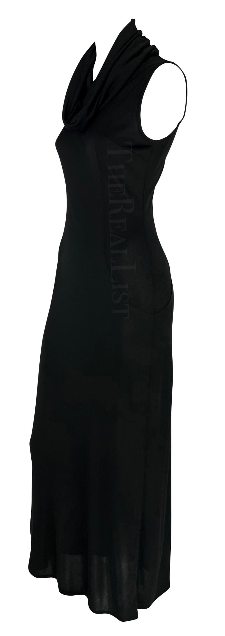 S/S 1996 Dolce & Gabbana Runway Hooded Stretch Black High Slit Dress - RealList