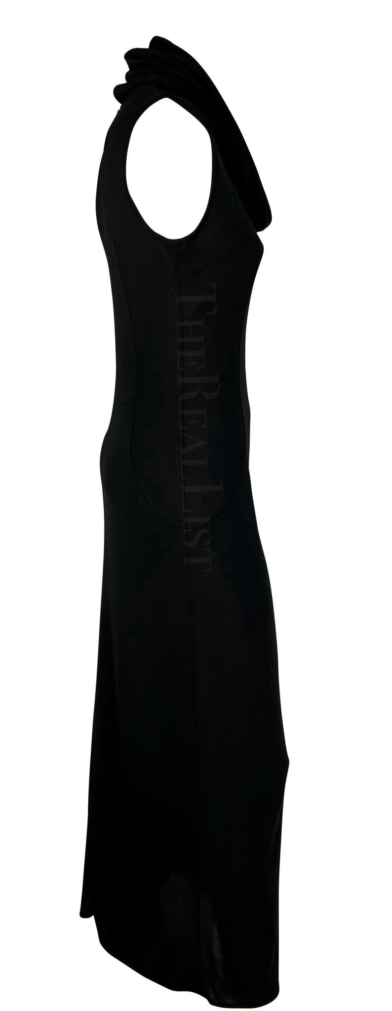 S/S 1996 Dolce & Gabbana Runway Hooded Stretch Black High Slit Dress - RealList