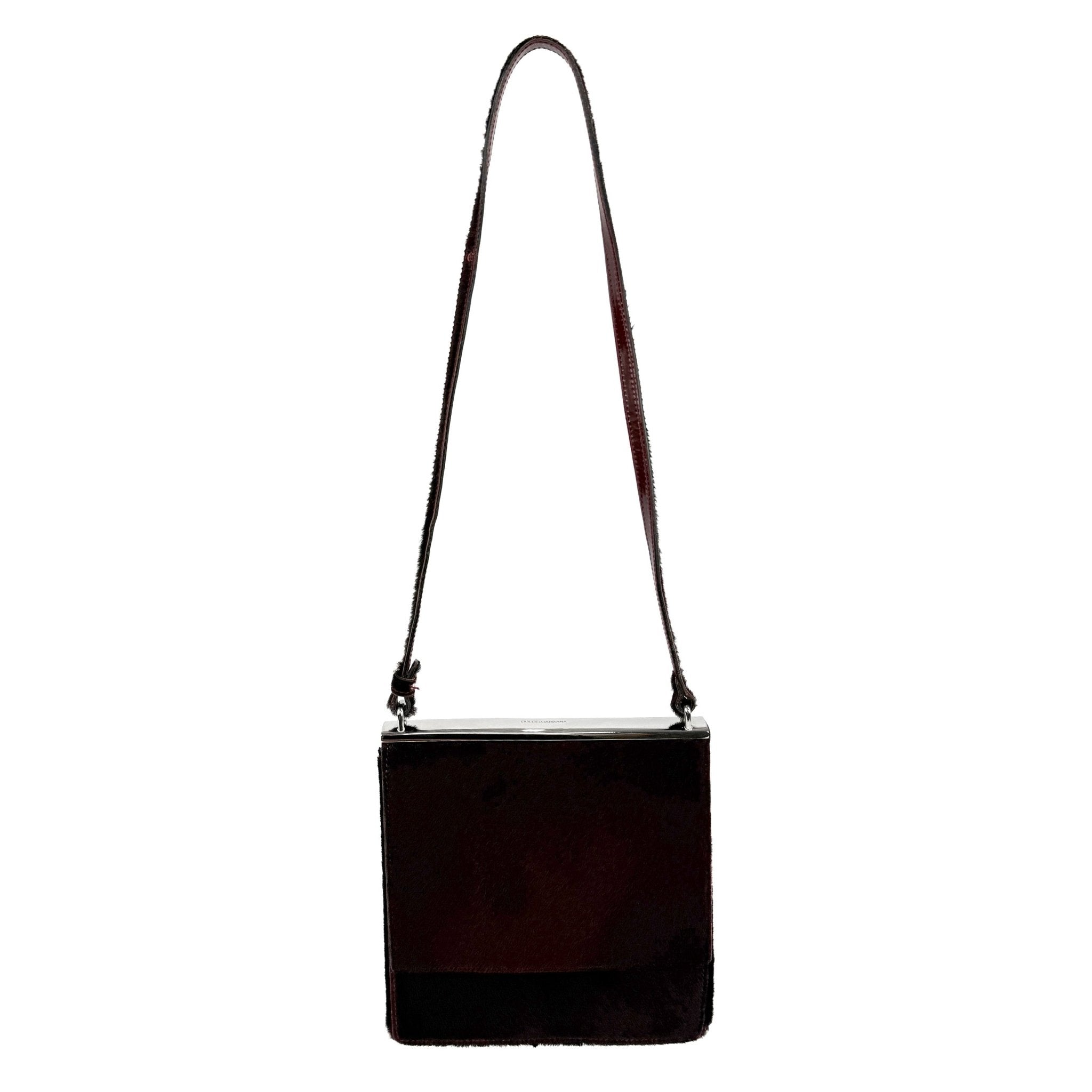 S/S 1996 Dolce & Gabbana Runway Maroon Ponyhair Small Shoulder Flap Bag - RealList