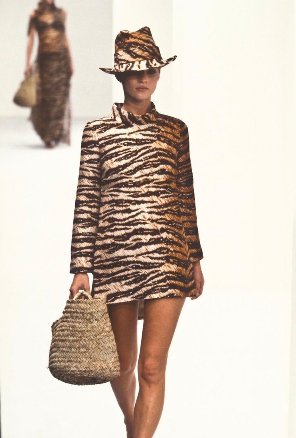 S/S 1996 Dolce & Gabbana Runway Tiger Print Mock Neck Side Slit Tunic Top - RealList