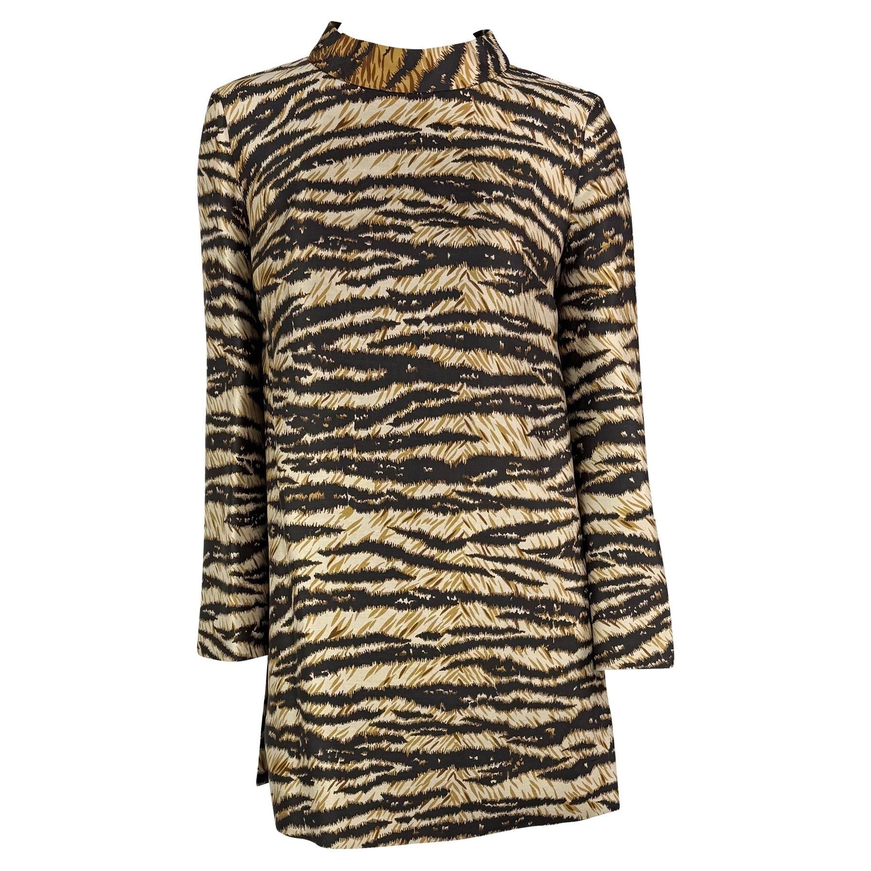 S/S 1996 Dolce & Gabbana Runway Tiger Print Mock Neck Side Slit Tunic Top - RealList