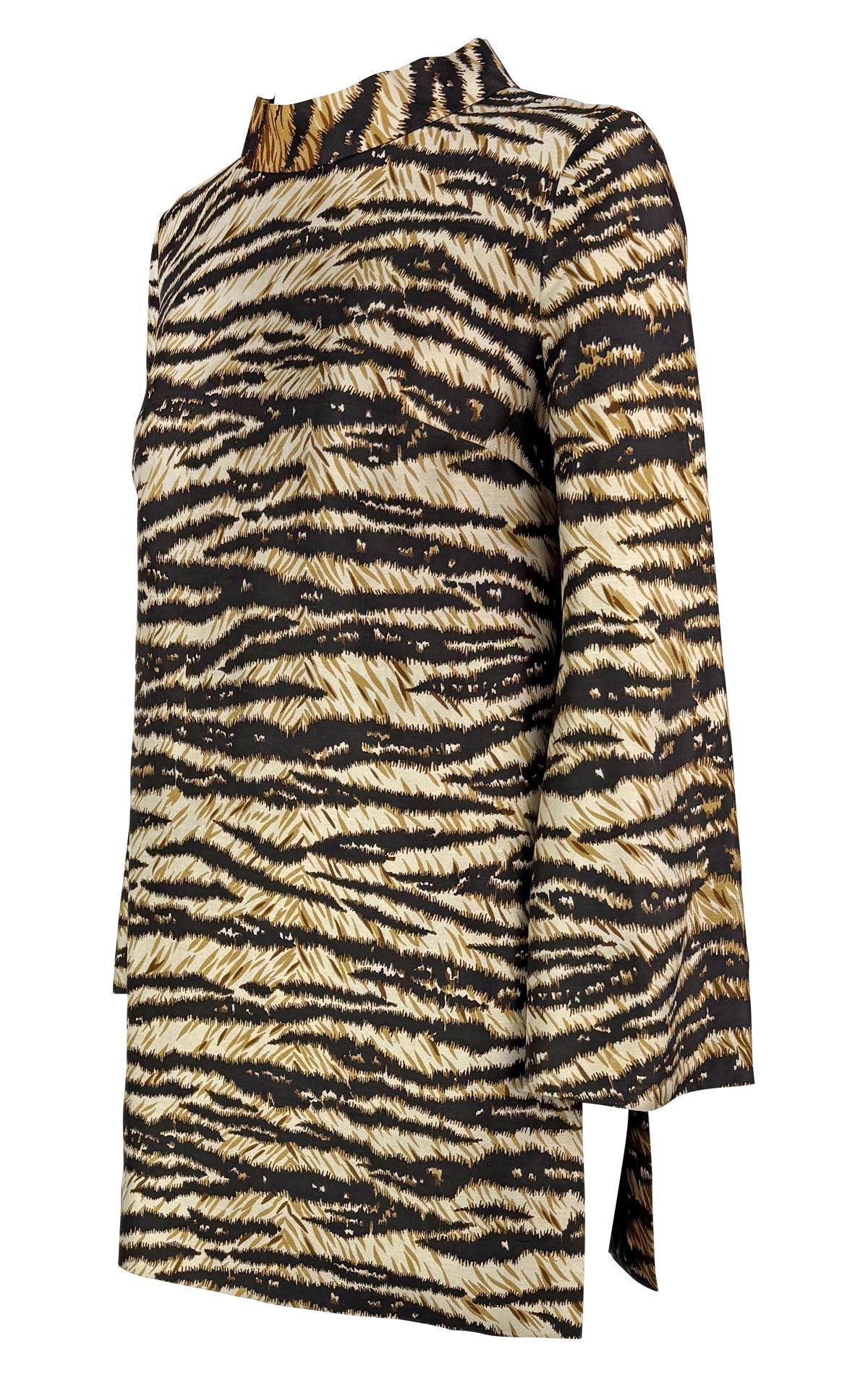 S/S 1996 Dolce & Gabbana Runway Tiger Print Mock Neck Side Slit Tunic Top - RealList
