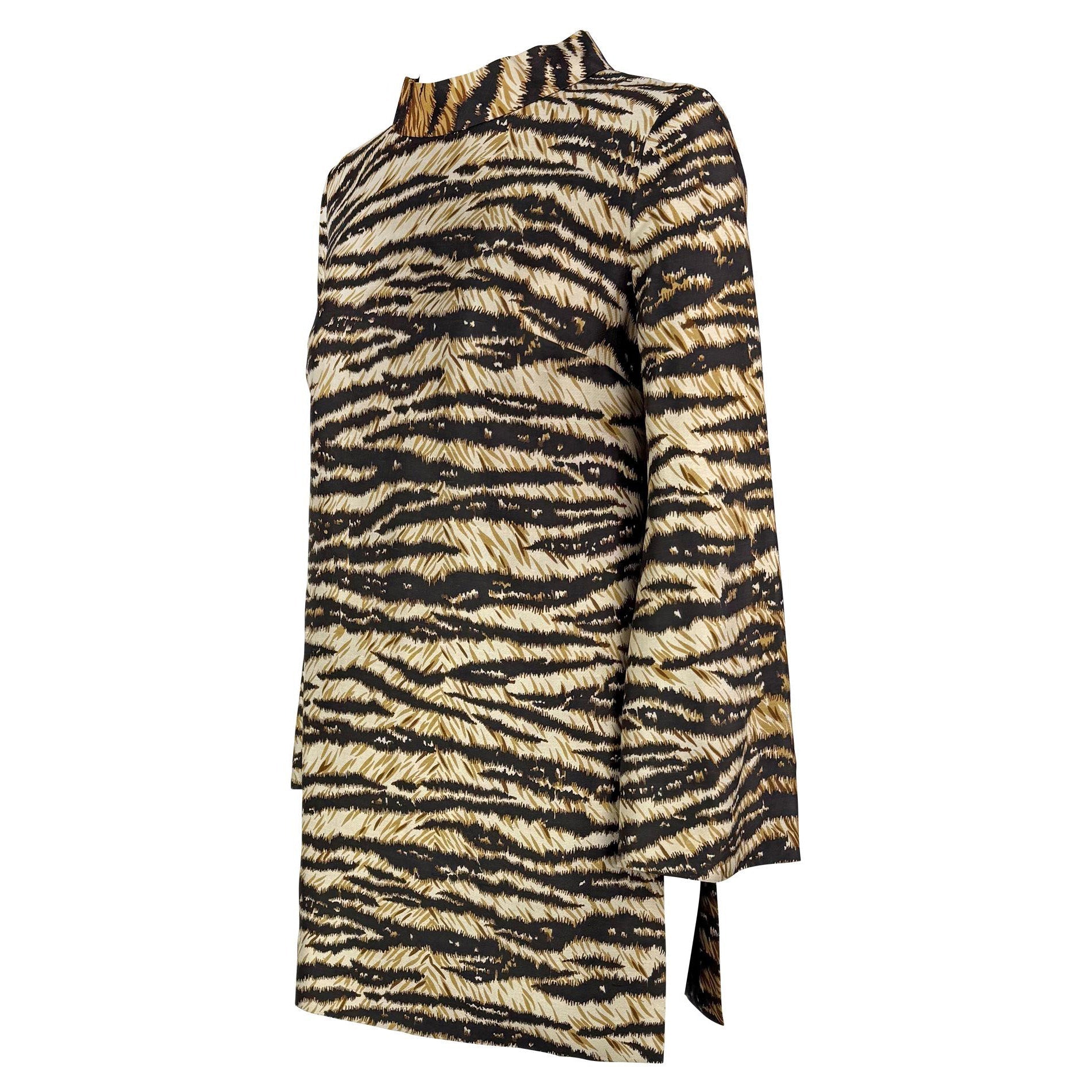 S/S 1996 Dolce & Gabbana Runway Tiger Print Mock Neck Side Slit Tunic Top - RealList