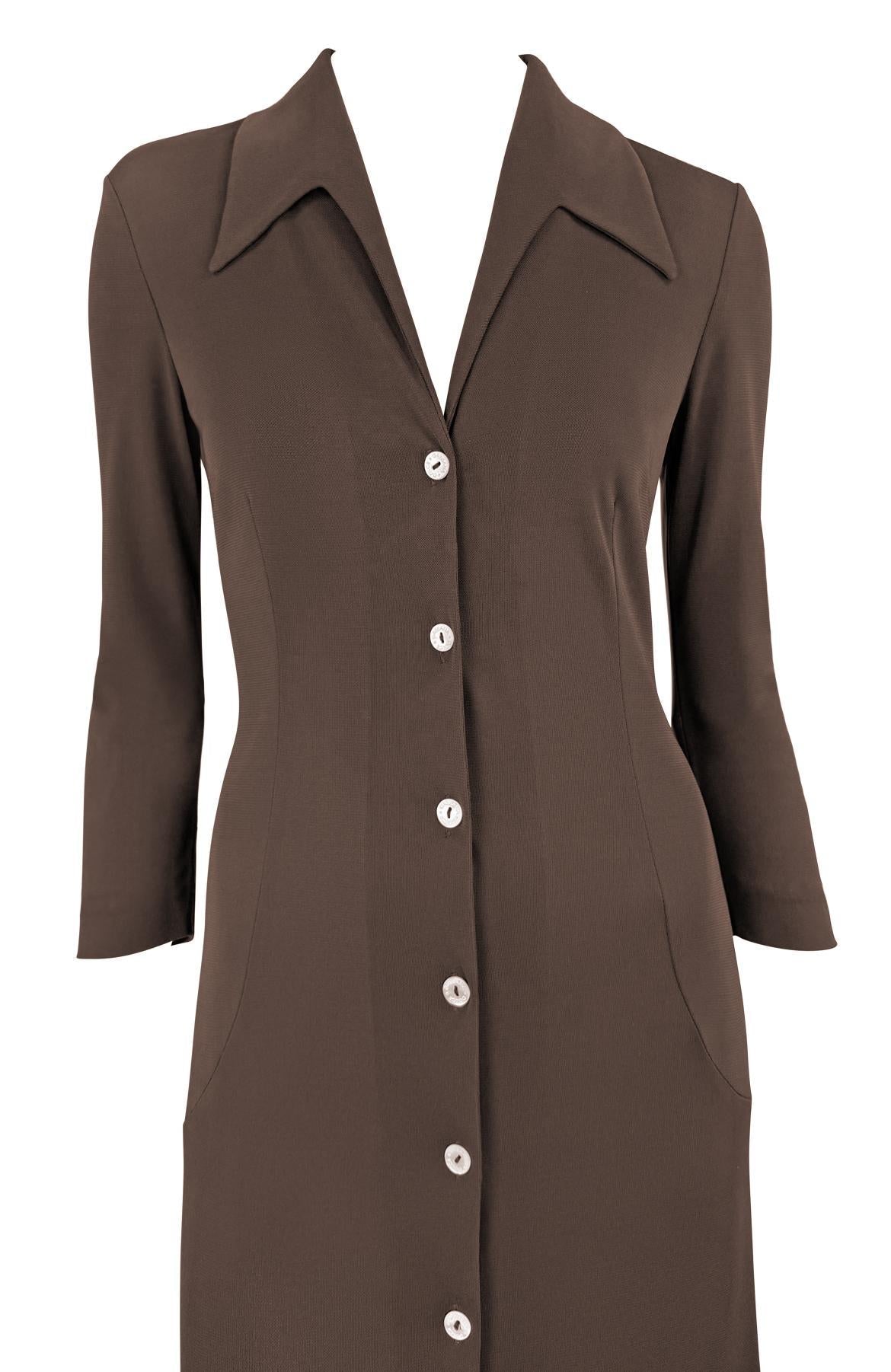 S/S 1996 Dolce & Gabbana Sheer Brown Button - Up Duster Maxi Dress - RealList