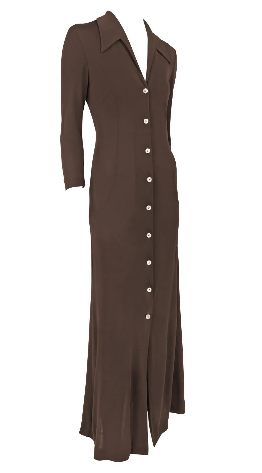 S/S 1996 Dolce & Gabbana Sheer Brown Button - Up Duster Maxi Dress - RealList