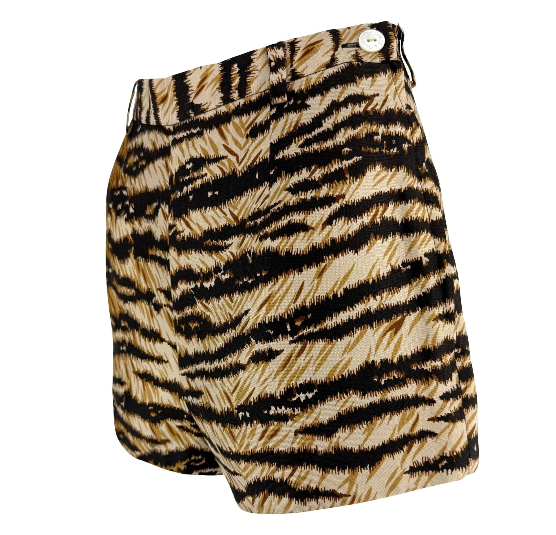 S/S 1996 Dolce & Gabbana Tiger Print Silk Mini Hot Pant Short Shorts - RealList