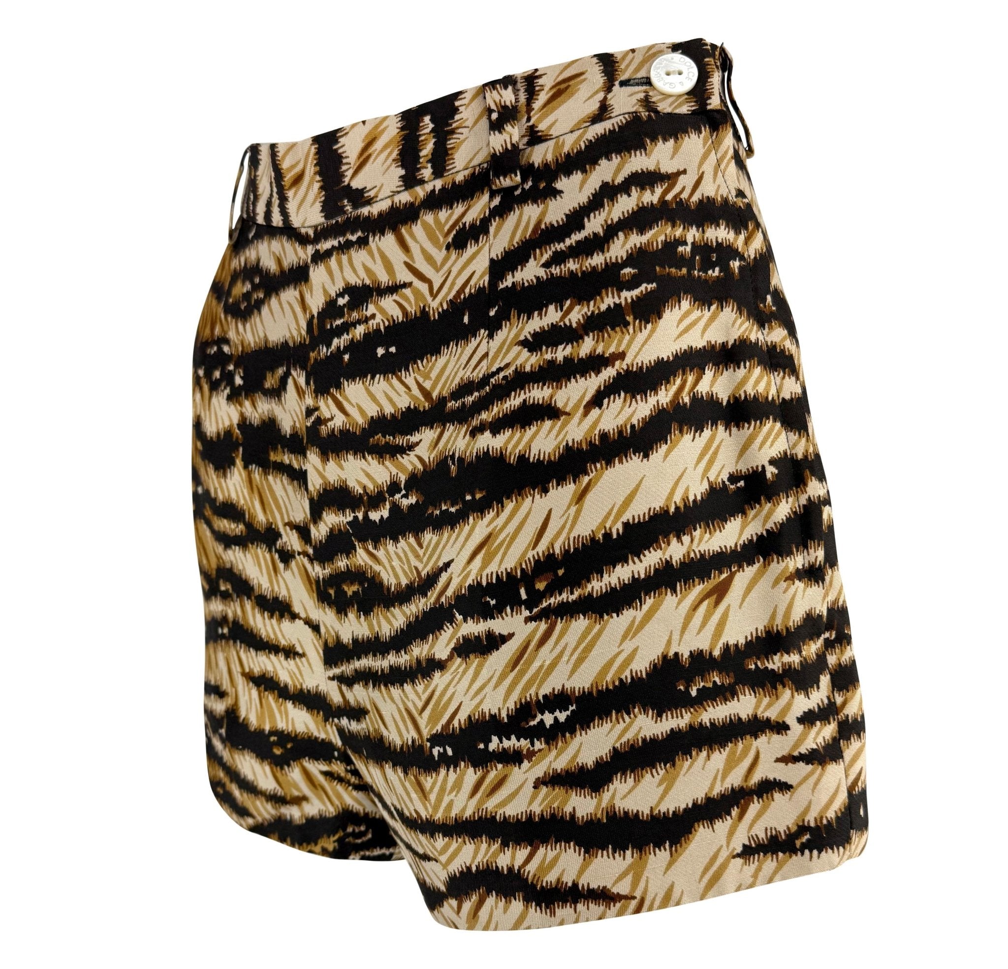 S/S 1996 Dolce & Gabbana Tiger Print Silk Mini Hot Pant Short Shorts - RealList