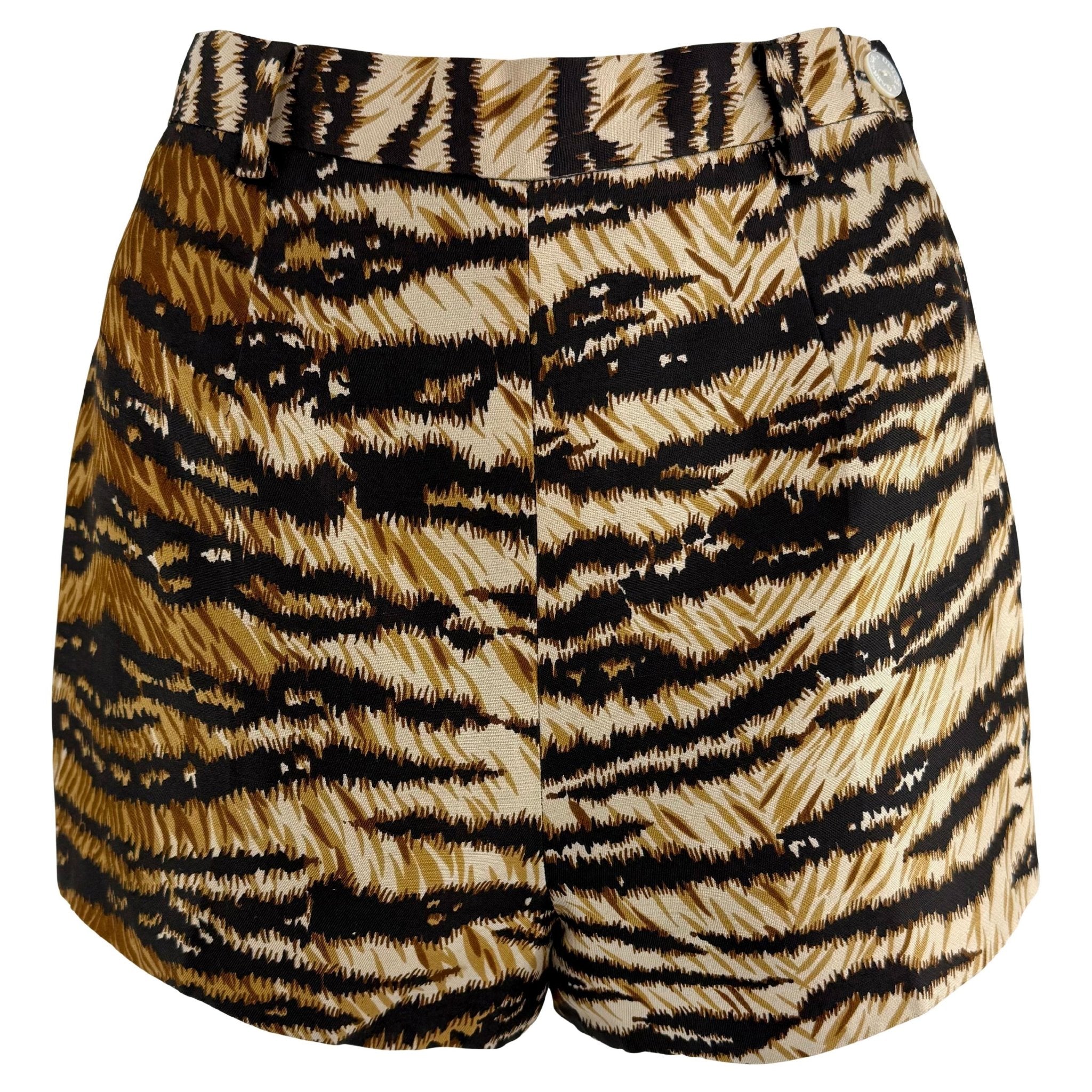 S/S 1996 Dolce & Gabbana Tiger Print Silk Mini Hot Pant Short Shorts - RealList