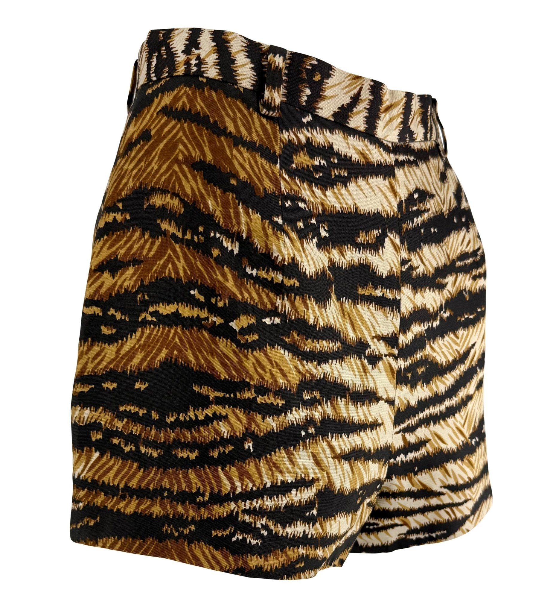 S/S 1996 Dolce & Gabbana Tiger Print Silk Mini Hot Pant Short Shorts - RealList
