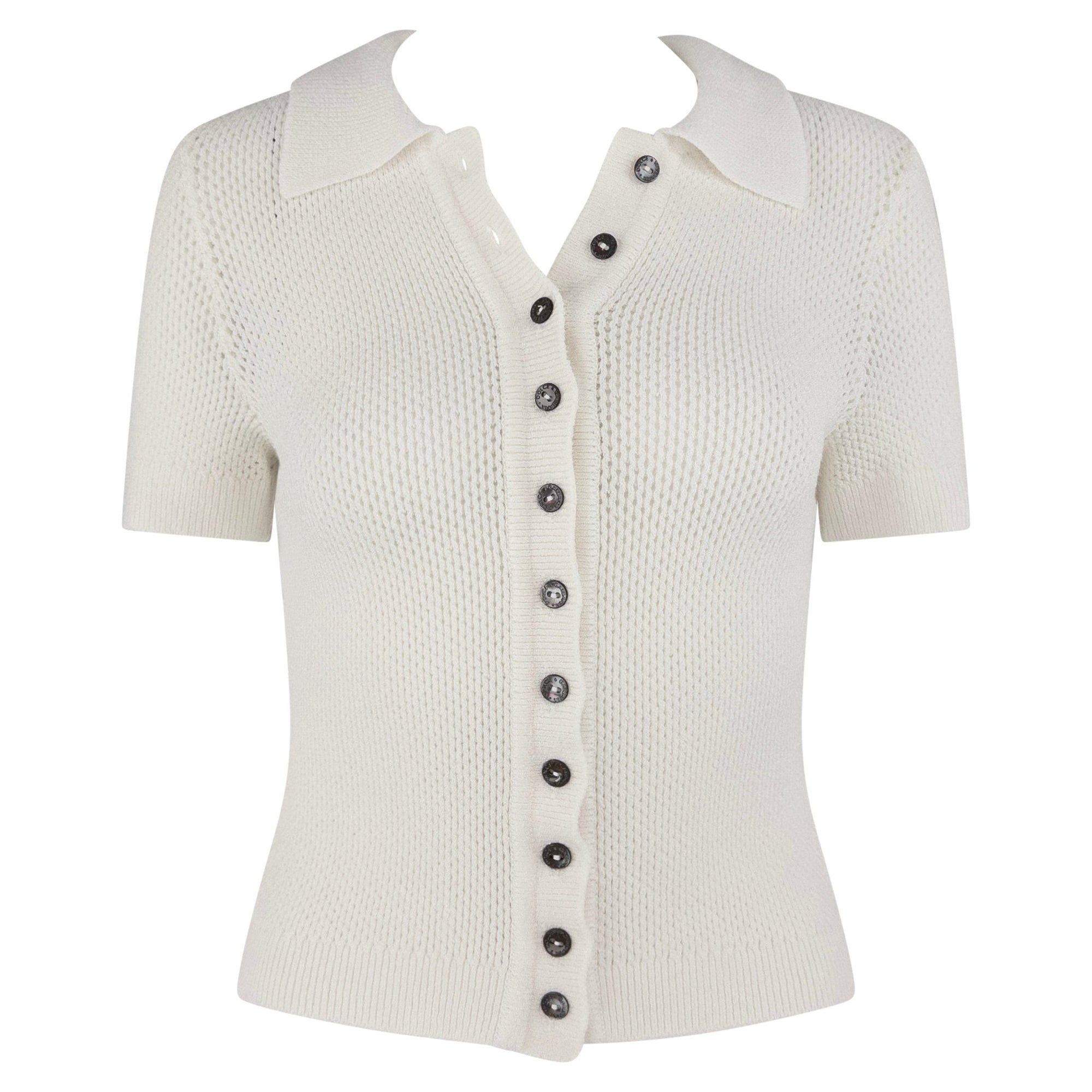 S/S 1996 Dolce & Gabbana White Sheer Knit Button Up Short Sleeve Polo Top - RealList