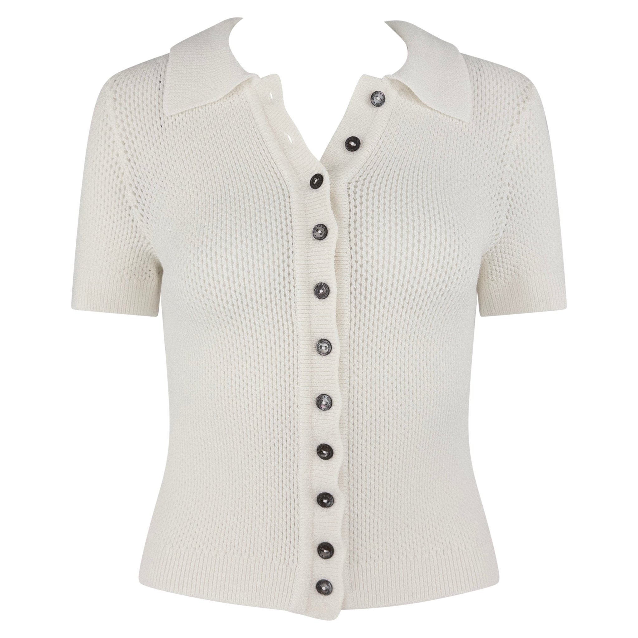 S/S 1996 Dolce & Gabbana White Sheer Knit Button Up Short Sleeve Polo Top - RealList