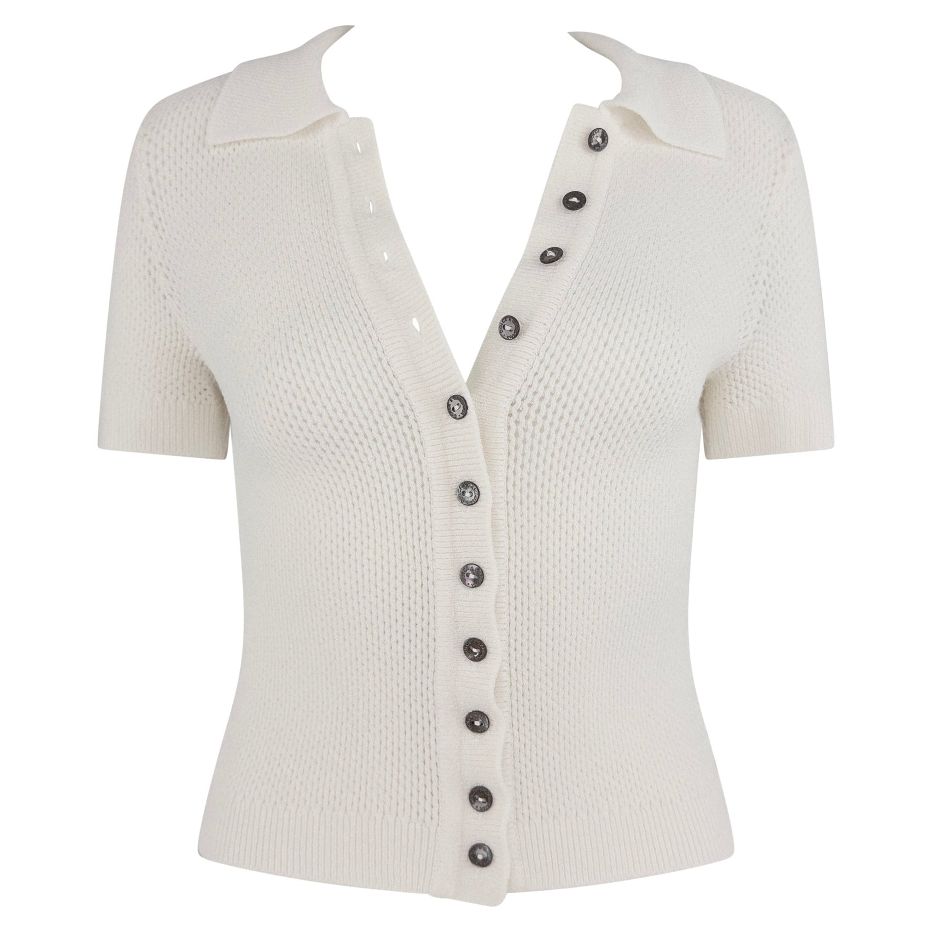 S/S 1996 Dolce & Gabbana White Sheer Knit Button Up Short Sleeve Polo Top - RealList